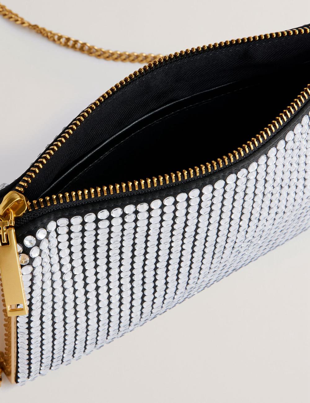 Bolsa De Hombro Ted Baker KRIISA - Crystal Hardware Side Clutch Mujer Plateadas | EQLI-83750