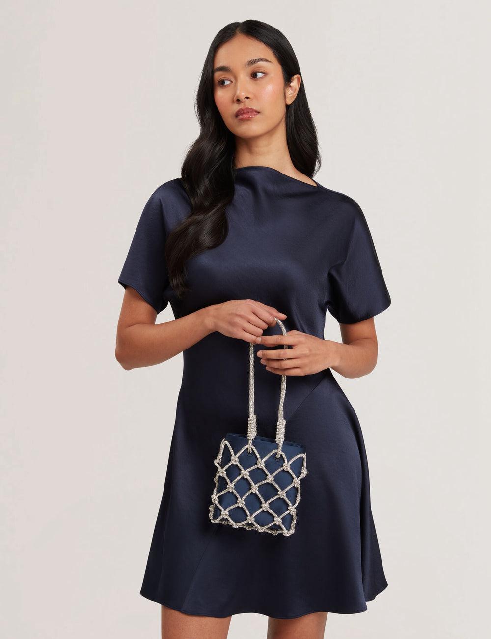 Bolsa De Hombro Ted Baker KYLIA - Crystal Cage Satin Mini Mujer Azul Marino | UYHN-73164