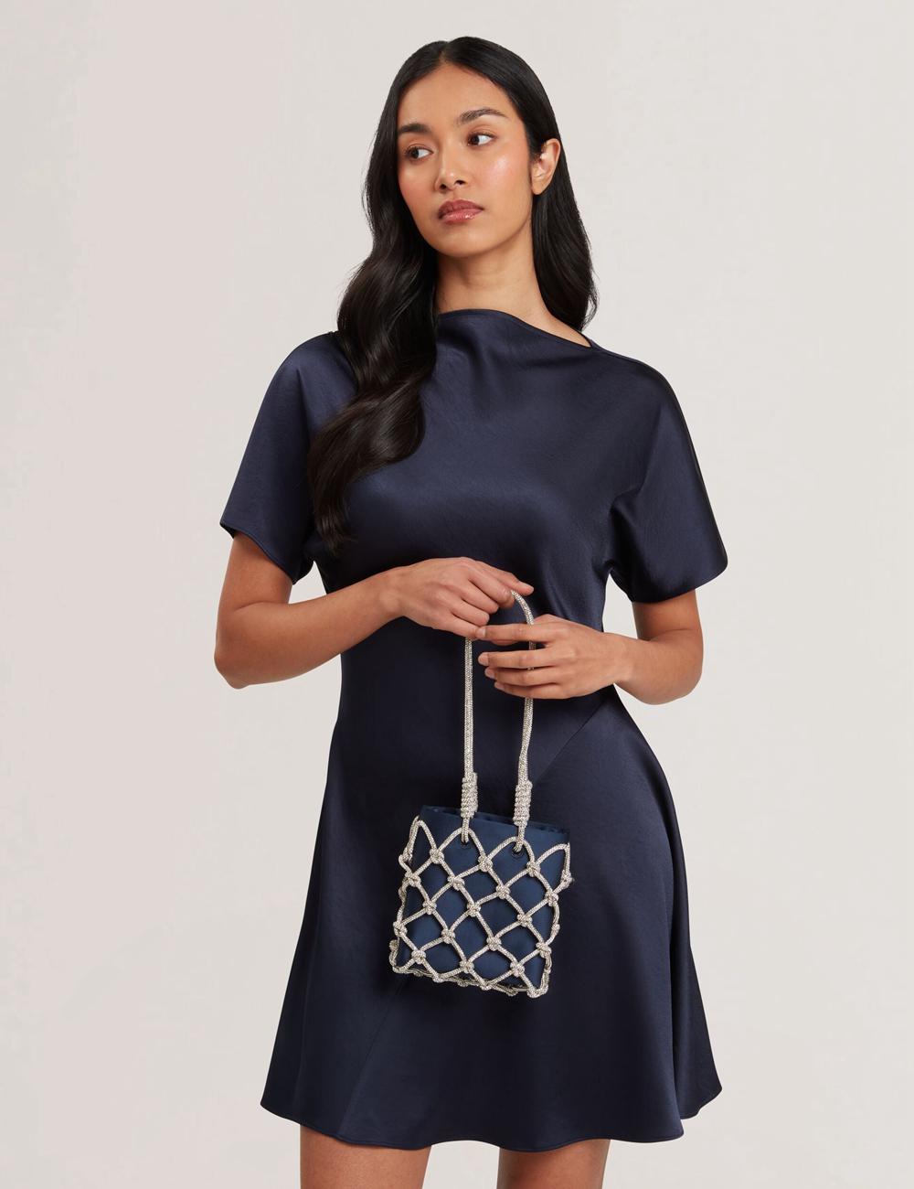 Bolsa De Hombro Ted Baker KYLIA - Crystal Cage Satin Mini Mujer Azul Marino | UYHN-73164