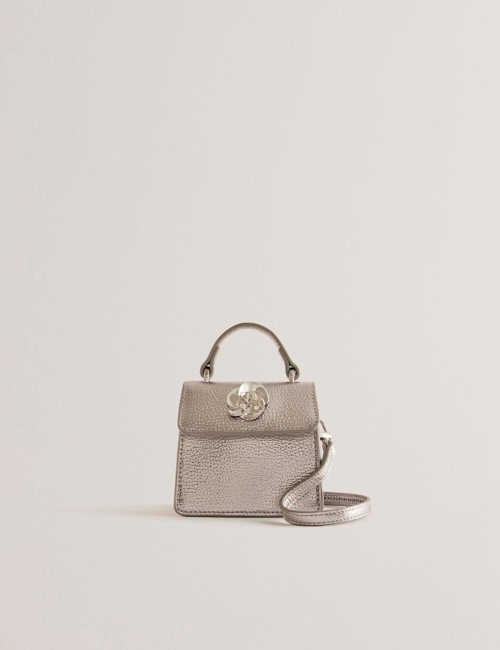 Bolsa De Hombro Ted Baker ROSLIE - Metallic Leather Mini Top Handle Mujer Plateadas | SYEW-83607