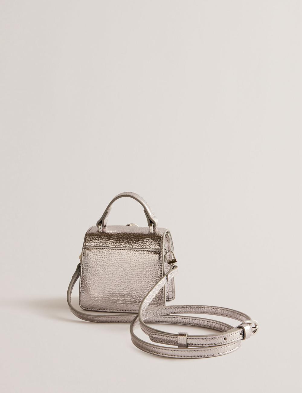 Bolsa De Hombro Ted Baker ROSLIE - Metallic Leather Mini Top Handle Mujer Plateadas | SYEW-83607