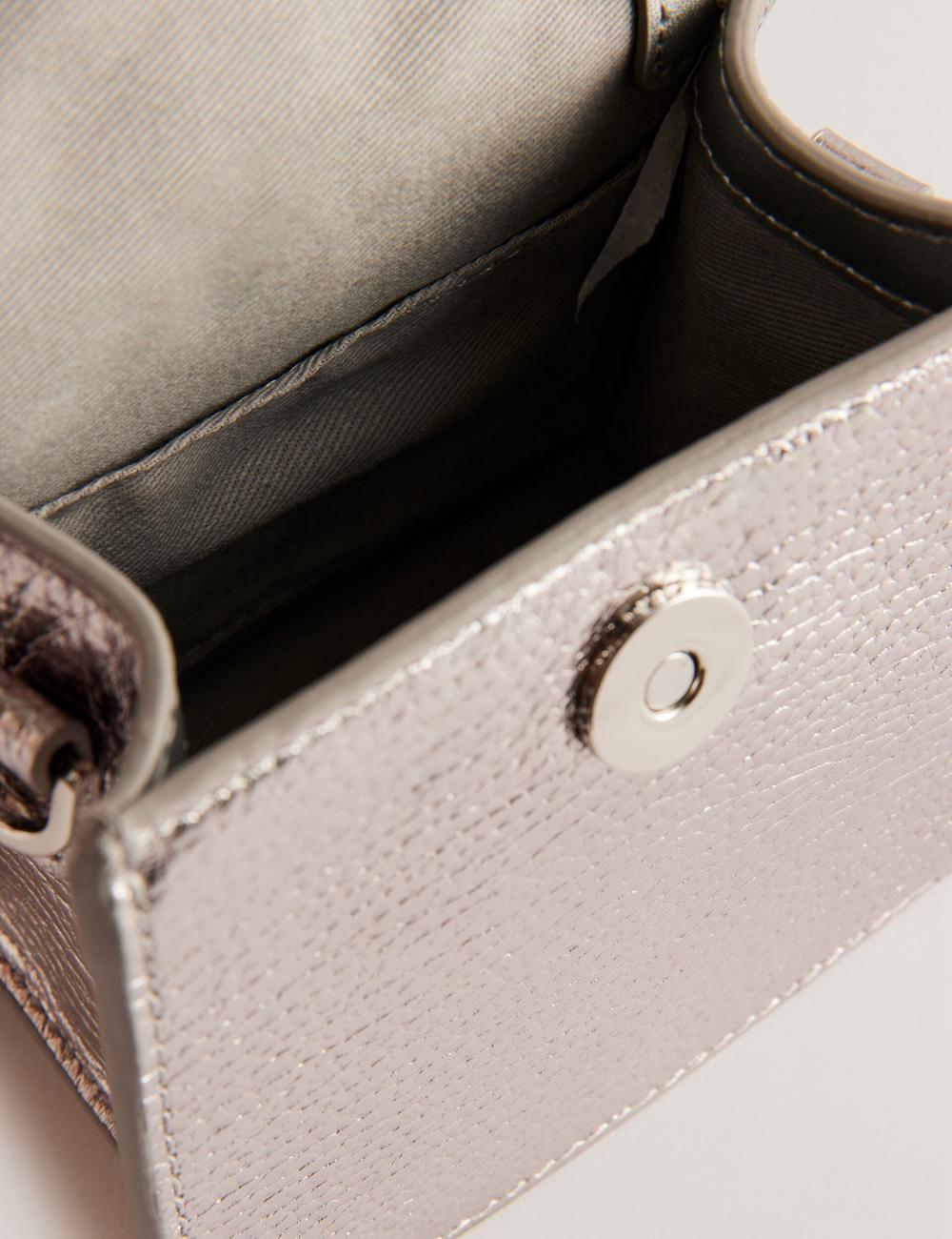 Bolsa De Hombro Ted Baker ROSLIE - Metallic Leather Mini Top Handle Mujer Plateadas | SYEW-83607