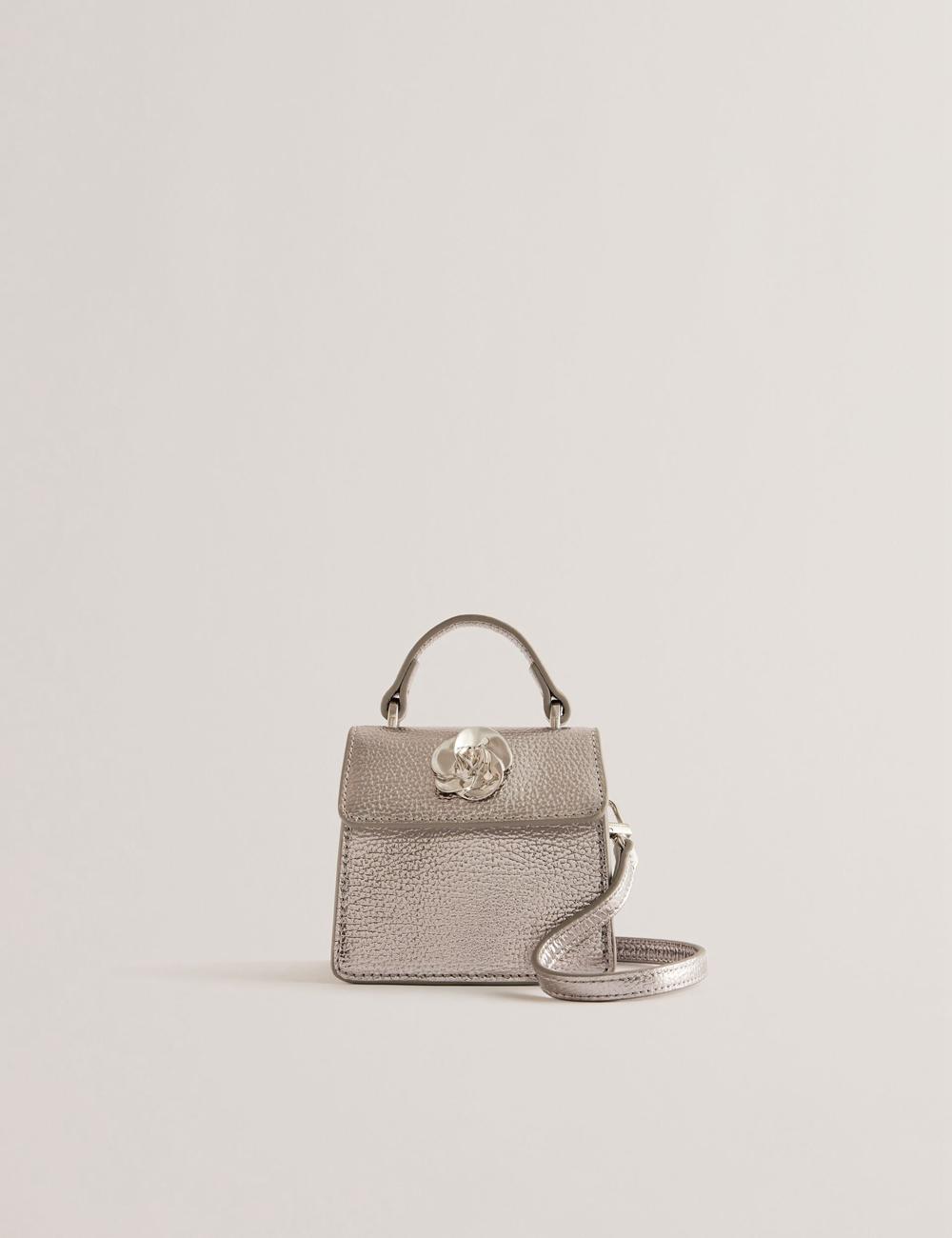 Bolsa De Hombro Ted Baker ROSLIE - Metallic Leather Mini Top Handle Mujer Plateadas | SYEW-83607