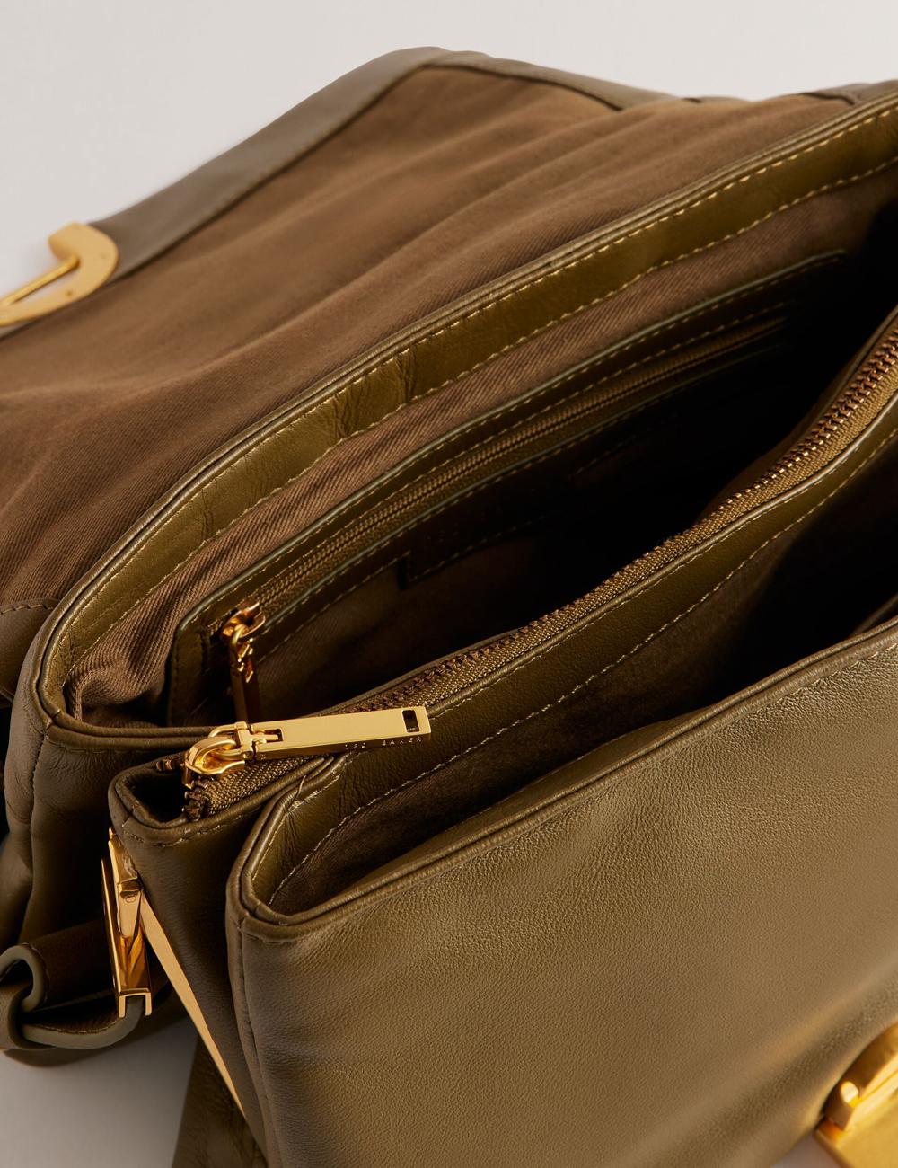 Bolsa De Hombro Ted Baker SAMILLI - Lock Detail Leather Puffy Mujer Kaki | LIMD-52809