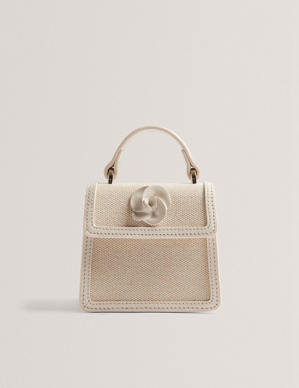 Bolsas Hombro Ted Baker AUDOU - Rose Detail Canvas Mini Top Handle Mujer Ecru | WYJH-78936