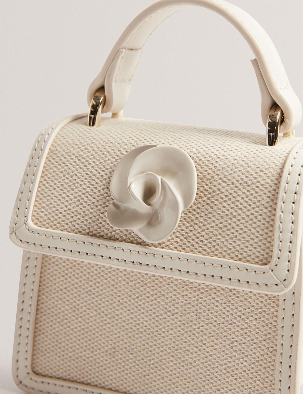 Bolsas Hombro Ted Baker AUDOU - Rose Detail Canvas Mini Top Handle Mujer Ecru | WYJH-78936