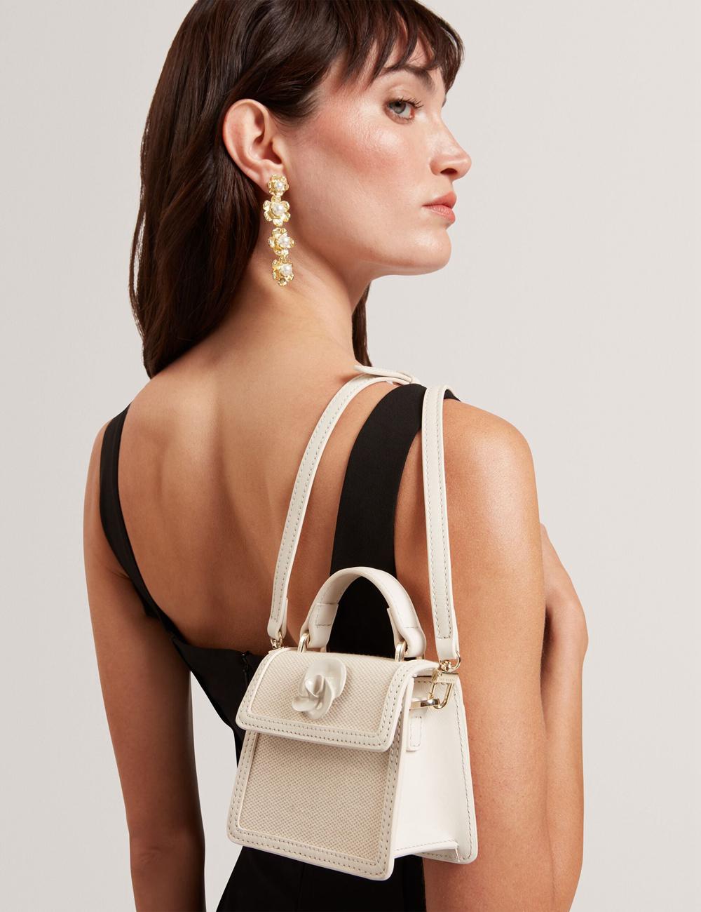 Bolsas Hombro Ted Baker AUDOU - Rose Detail Canvas Mini Top Handle Mujer Ecru | WYJH-78936