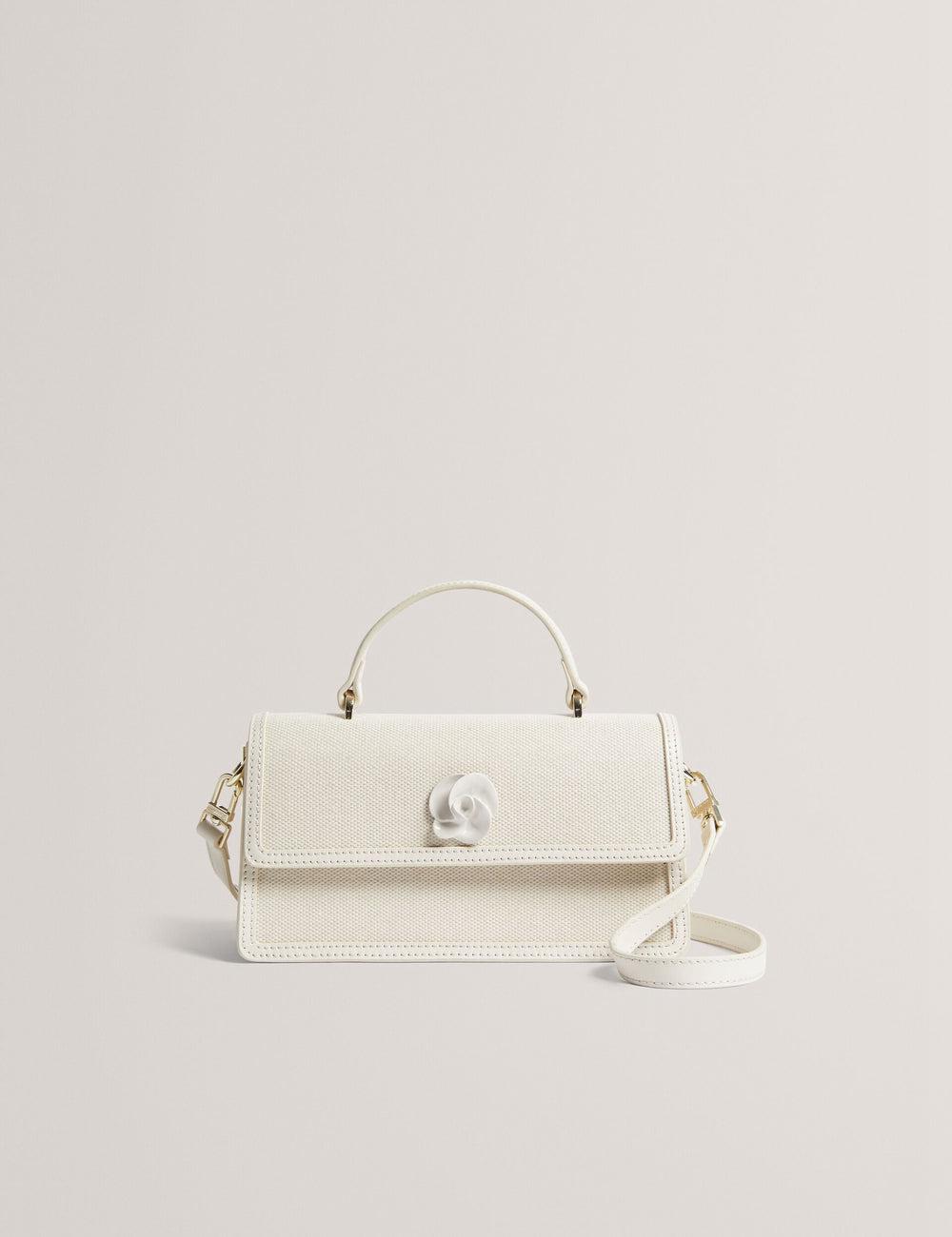 Bolsas Hombro Ted Baker AUDRIS - Rose Detail Canvas Top Handleuette Mujer Ecru | UCKT-62015
