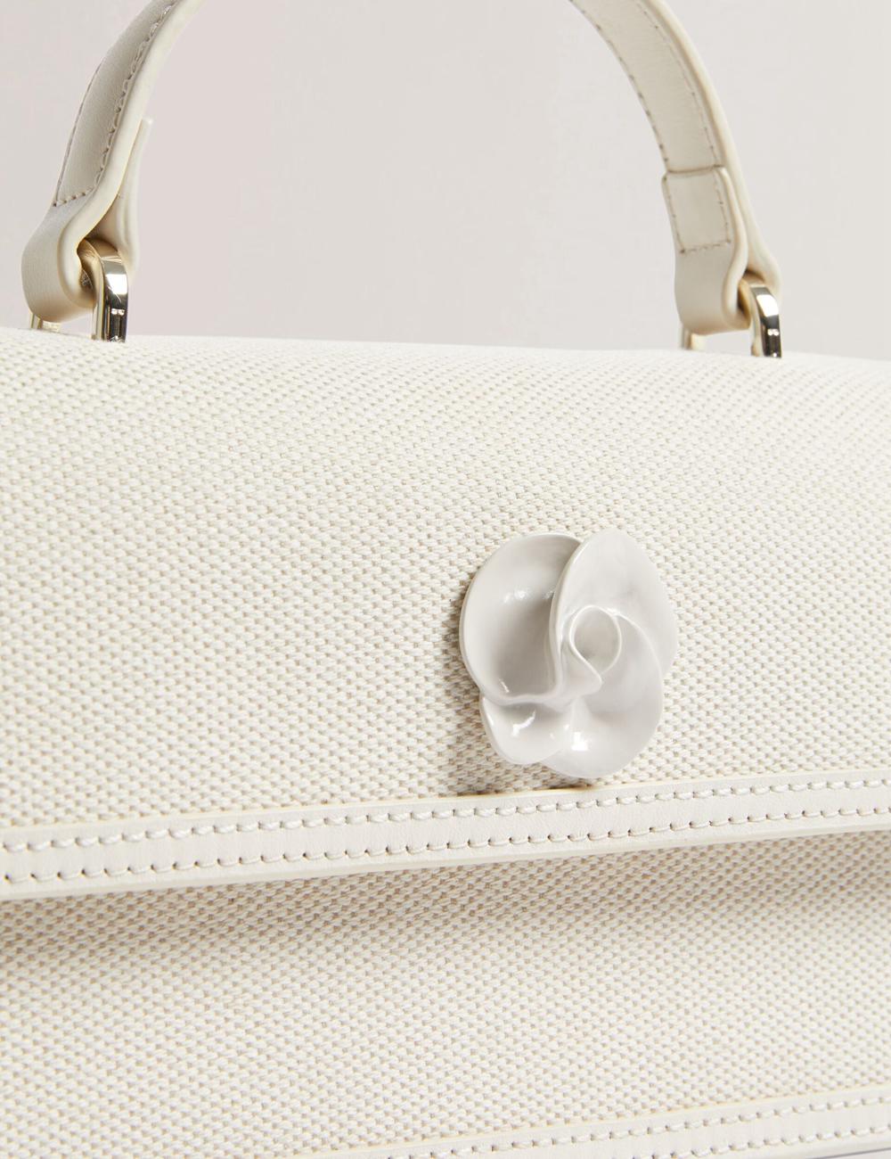 Bolsas Hombro Ted Baker AUDRIS - Rose Detail Canvas Top Handleuette Mujer Ecru | UCKT-62015