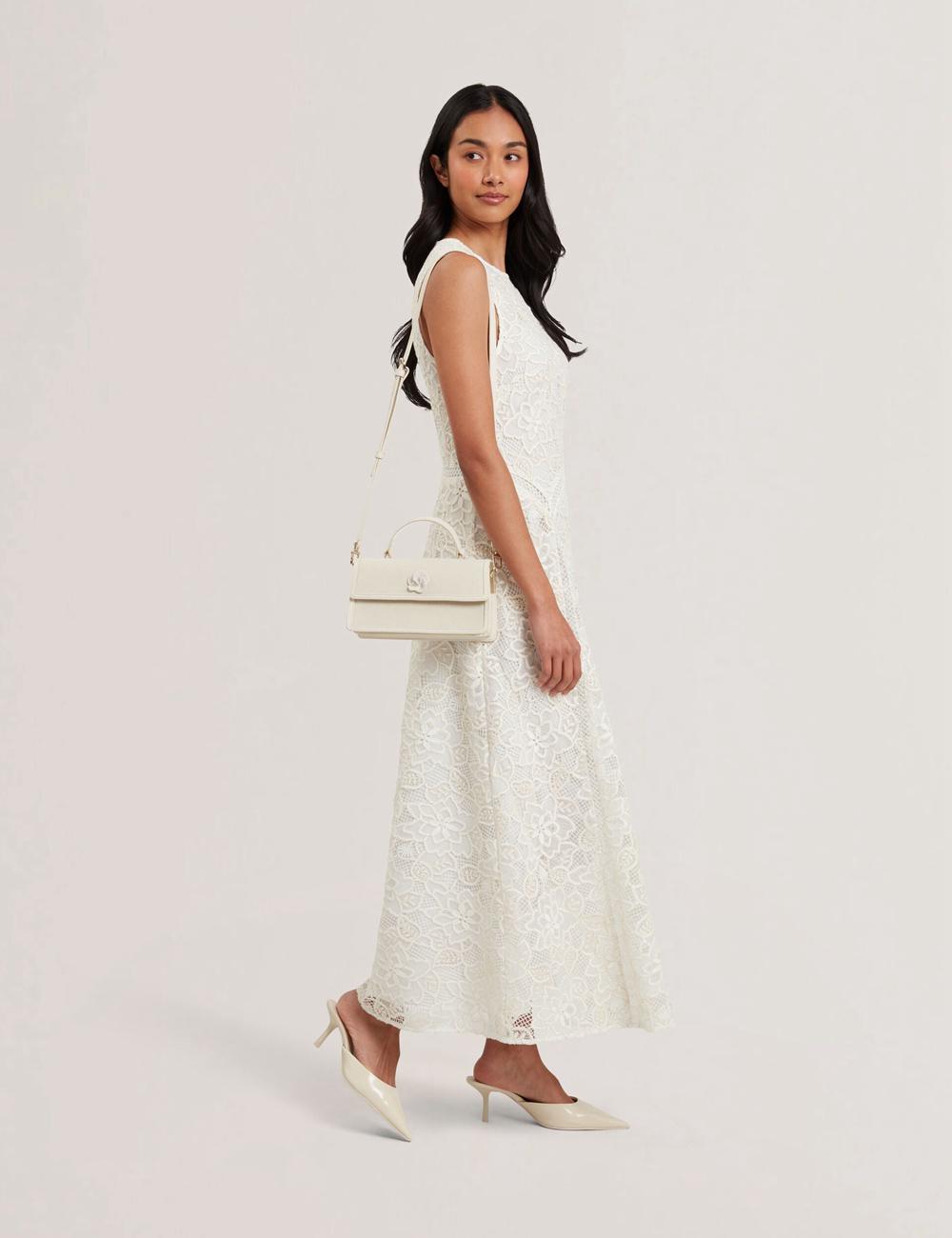 Bolsas Hombro Ted Baker AUDRIS - Rose Detail Canvas Top Handleuette Mujer Ecru | UCKT-62015