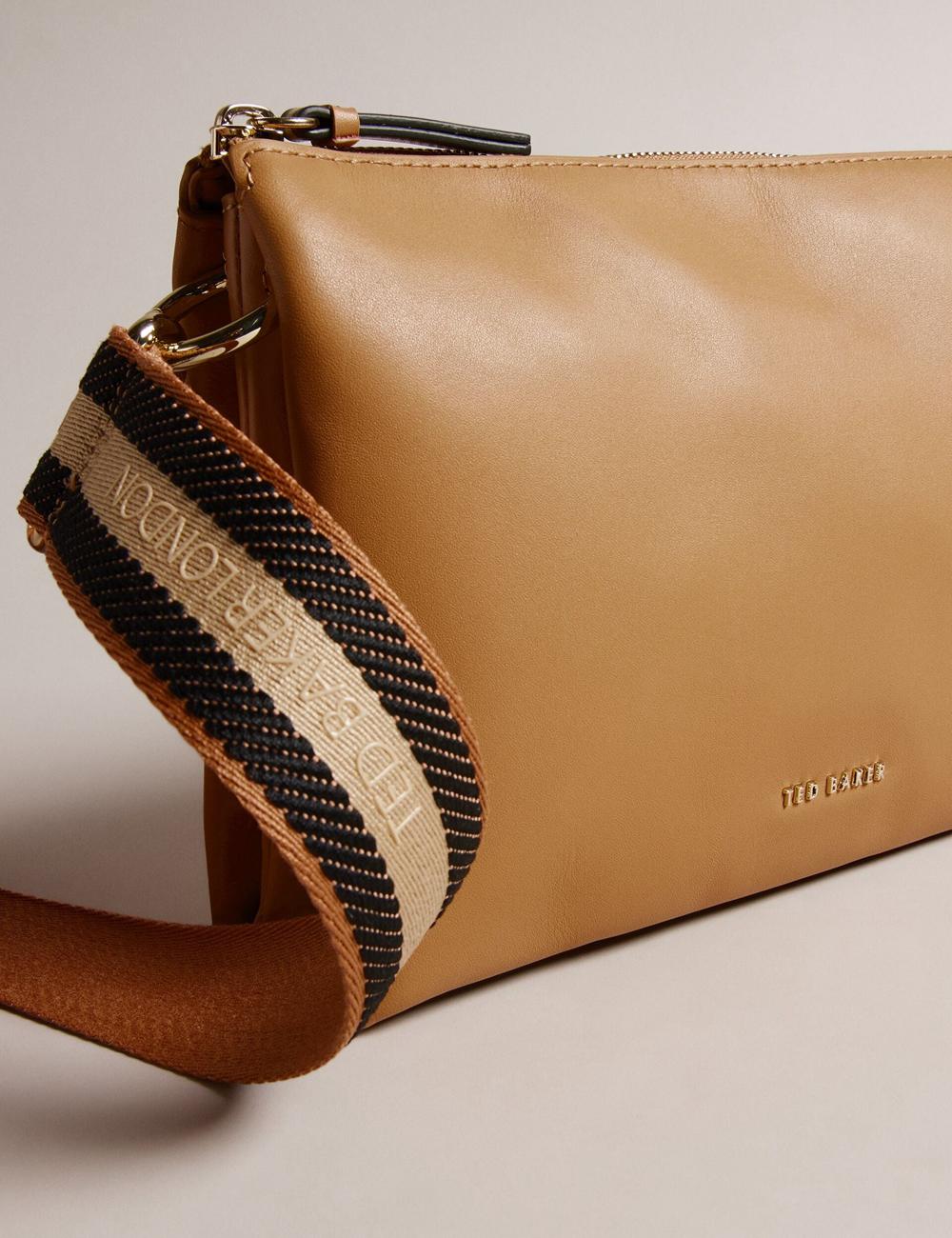 Bolsas Hombro Ted Baker DARCEYY - Leather With Webbing Strap Mujer Taupe | FOIA-54632