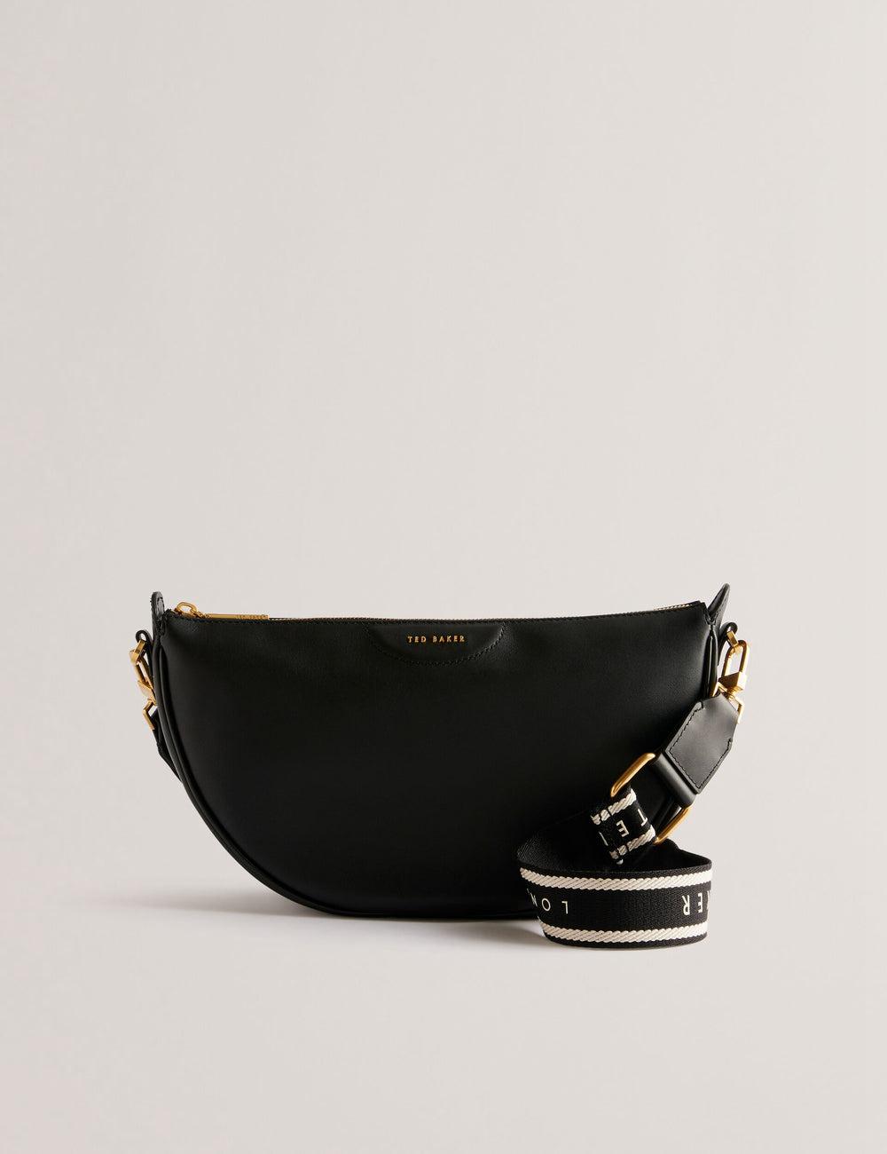 Bolsas Hombro Ted Baker ESSINA - Webbing Half Moon Leather Mujer Negras | BIOX-46380