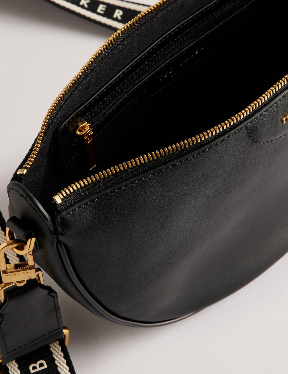 Bolsas Hombro Ted Baker ESSINA - Webbing Half Moon Leather Mujer Negras | BIOX-46380