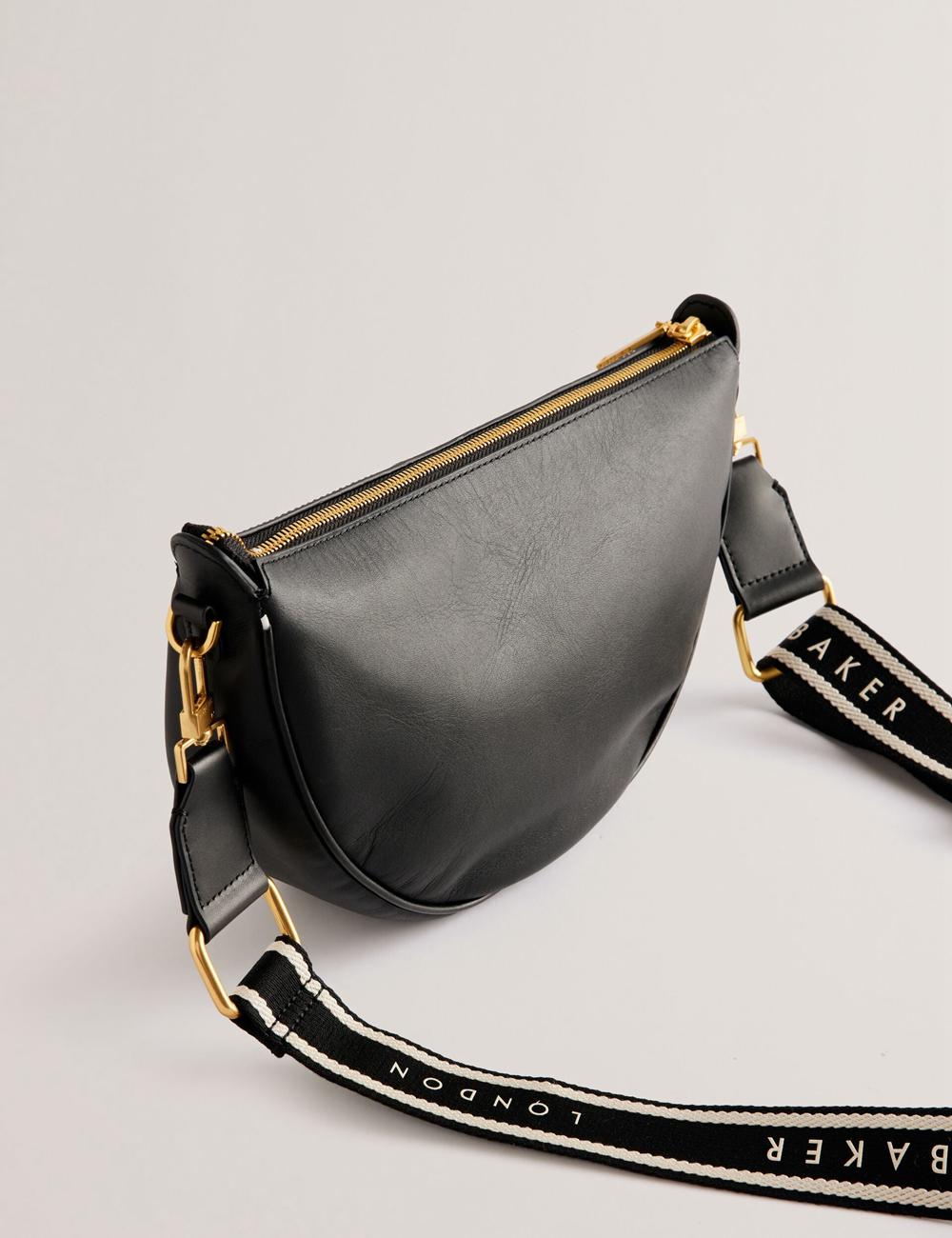 Bolsas Hombro Ted Baker ESSINA - Webbing Half Moon Leather Mujer Negras | BIOX-46380