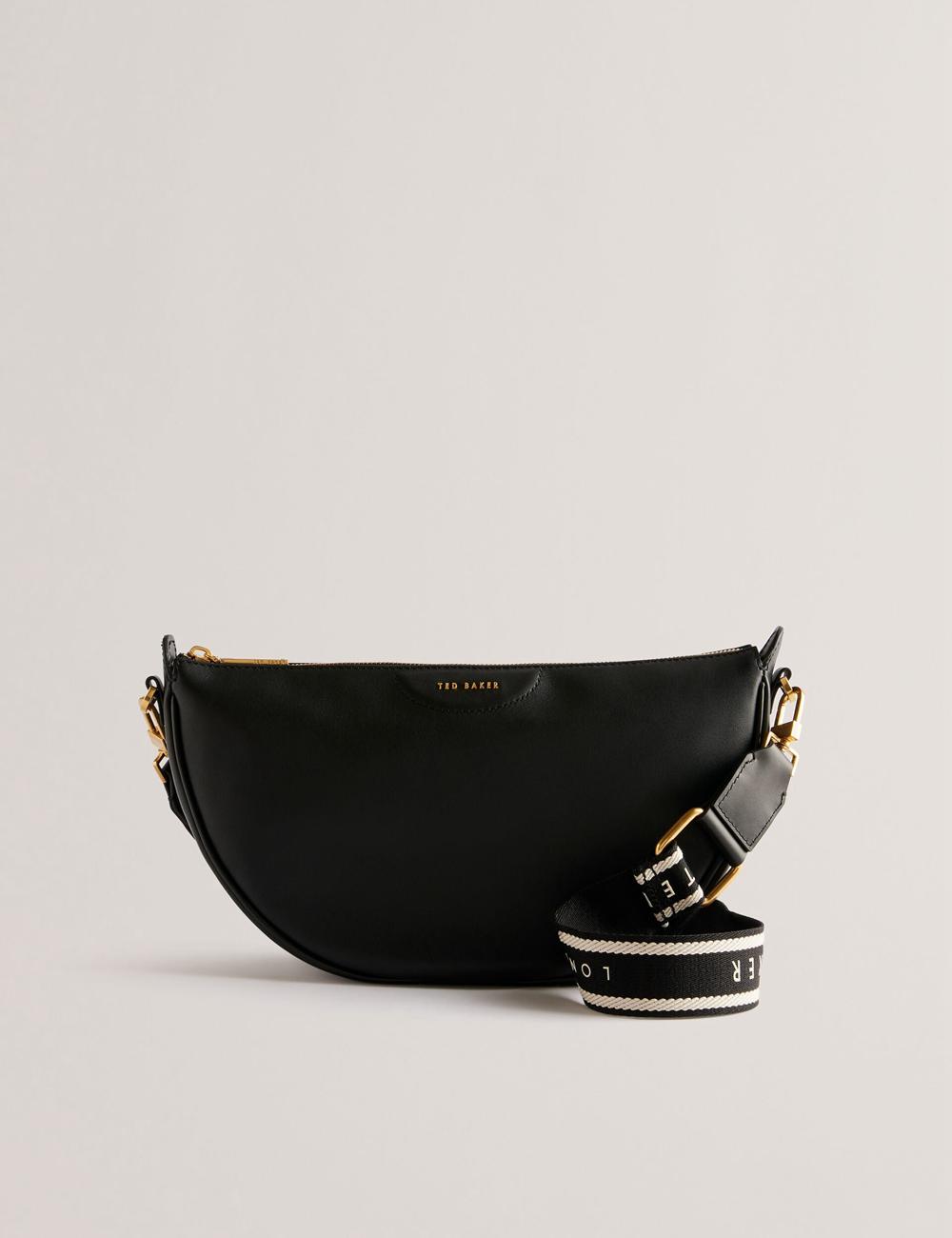 Bolsas Hombro Ted Baker ESSINA - Webbing Half Moon Leather Mujer Negras | BIOX-46380