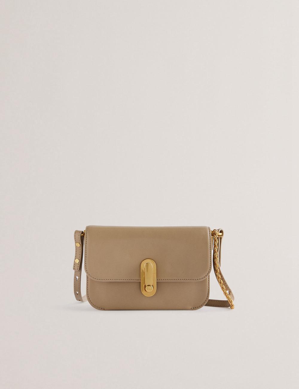 Bolsas Hombro Ted Baker KKAYSA - Leather Twist Lock Small Mujer Taupe | XCGU-70452