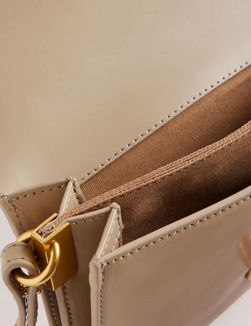 Bolsas Hombro Ted Baker KKAYSA - Leather Twist Lock Small Mujer Taupe | XCGU-70452