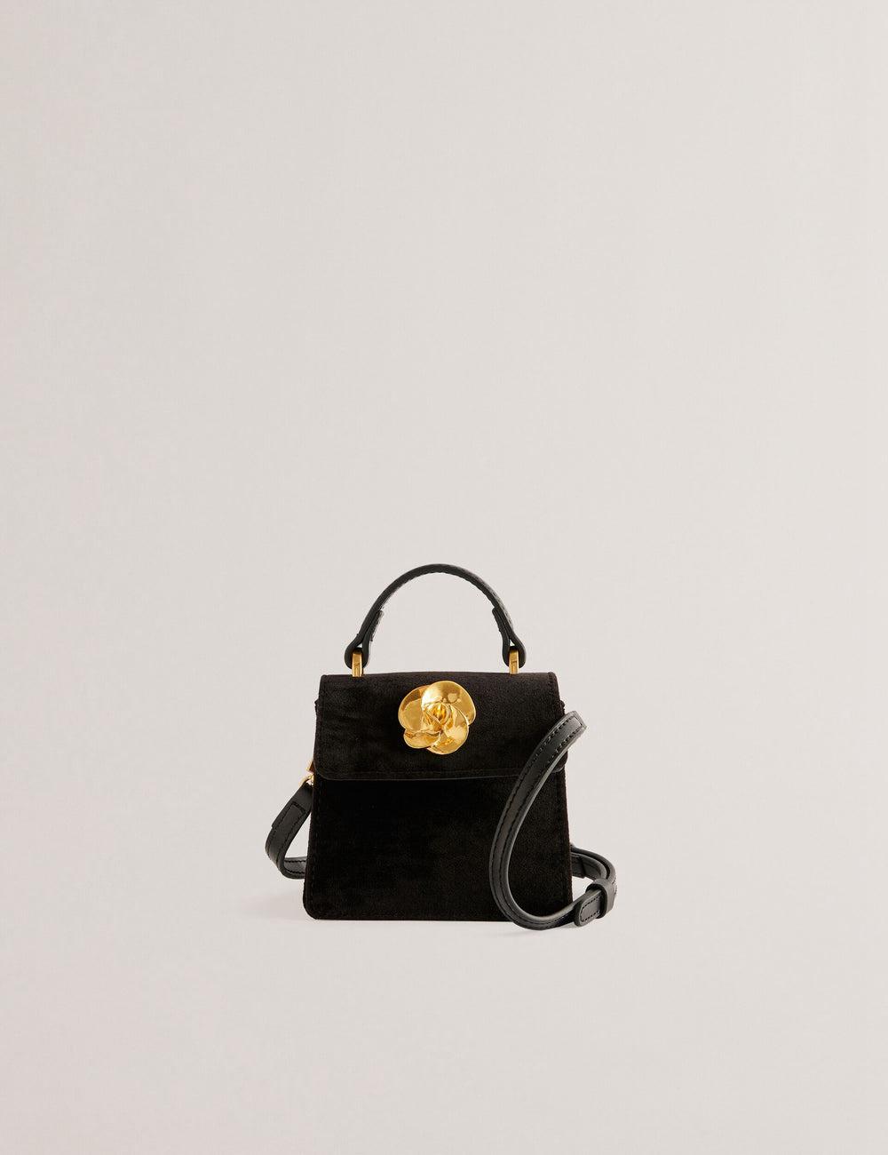Bolsas Hombro Ted Baker ROSIYA - Mini Velvet Rose Detail Top Handle Mujer Negras | ZAJM-61924