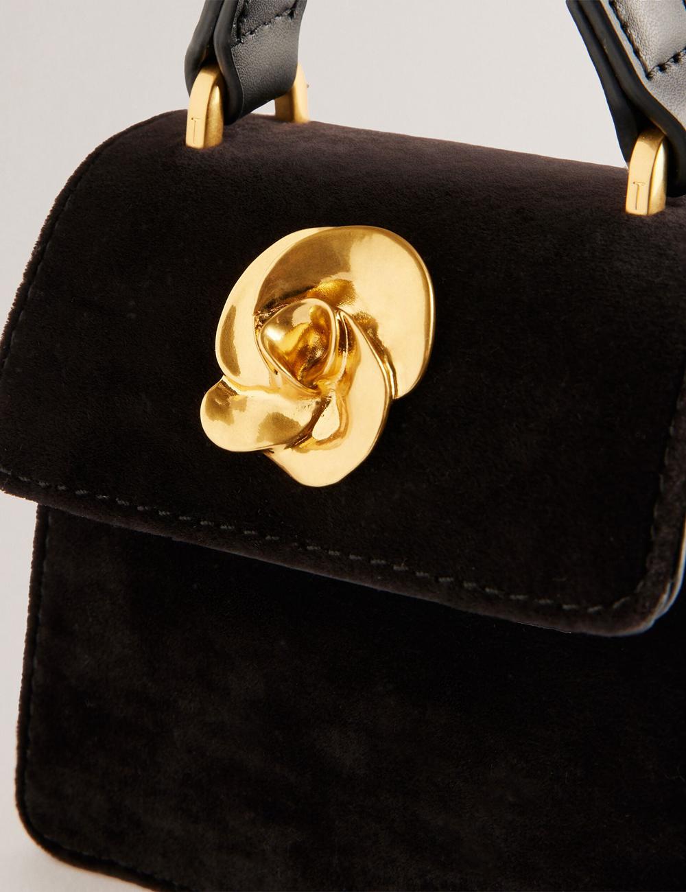 Bolsas Hombro Ted Baker ROSIYA - Mini Velvet Rose Detail Top Handle Mujer Negras | ZAJM-61924