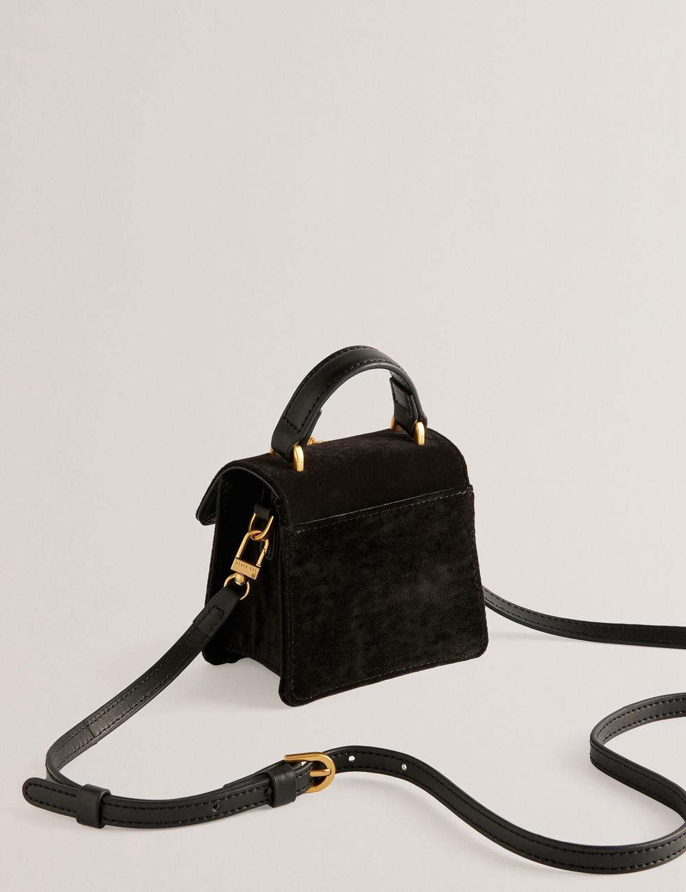 Bolsas Hombro Ted Baker ROSIYA - Mini Velvet Rose Detail Top Handle Mujer Negras | ZAJM-61924