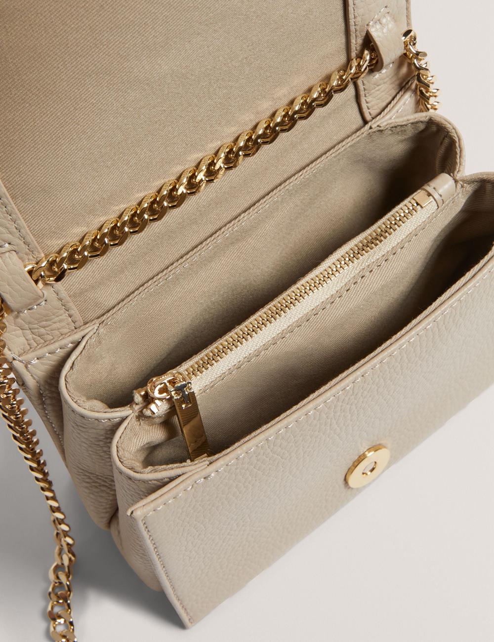 Bolsas Hombro Ted Baker ROUSEN - Bar Detail Fold Over Leather Mujer Ecru | WYRI-95408