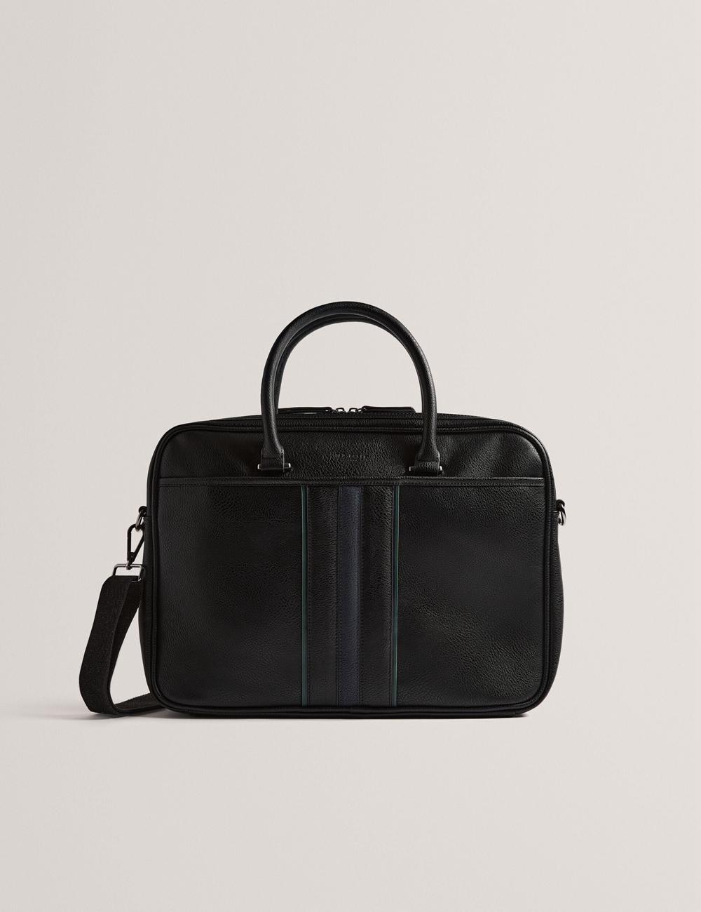 Bolsas Para Documentos Ted Baker KENRIIK - Faux Leather Striped Panel Hombre Negras | FQVR-08742