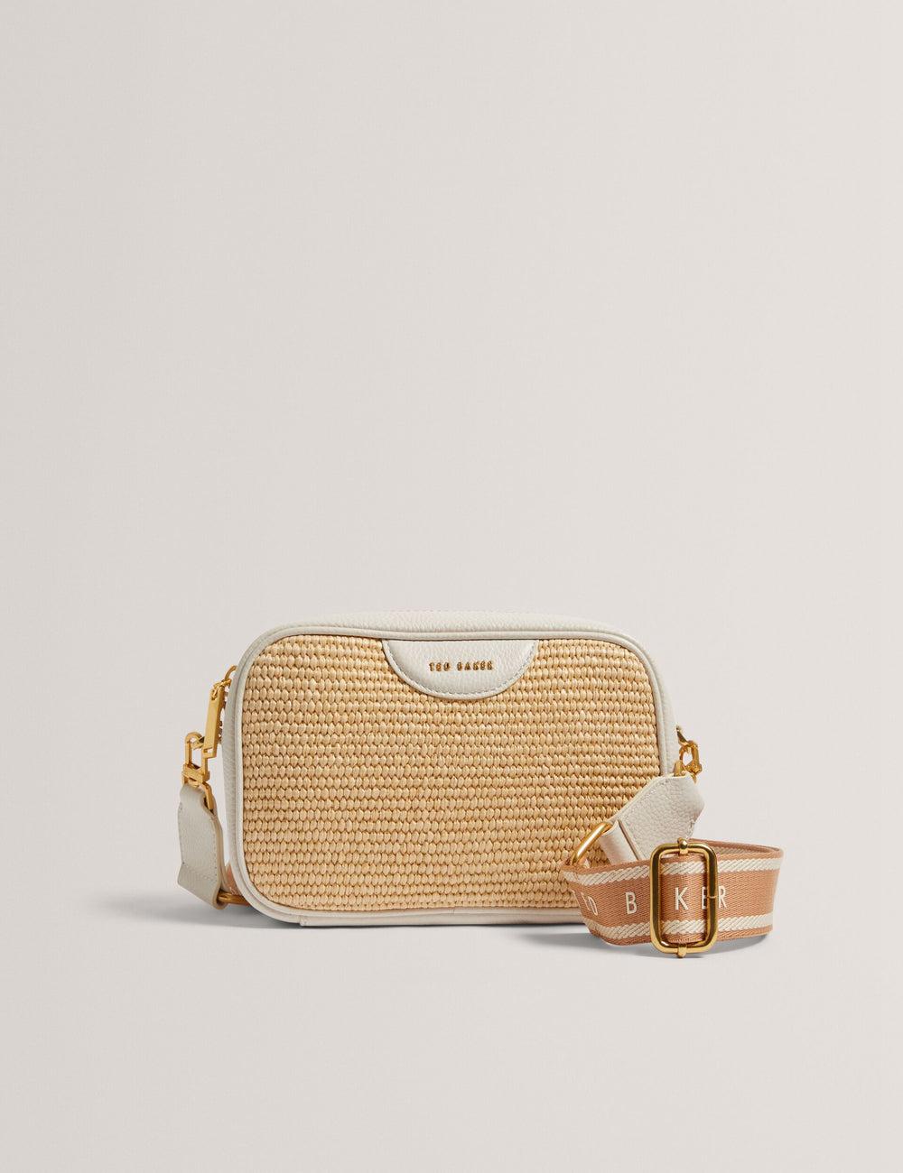 Bolso Para Cámara Ted Baker BARDAS - Faux Raffia Leather Trim Webbing Camera Mujer Ecru | QXZG-37415