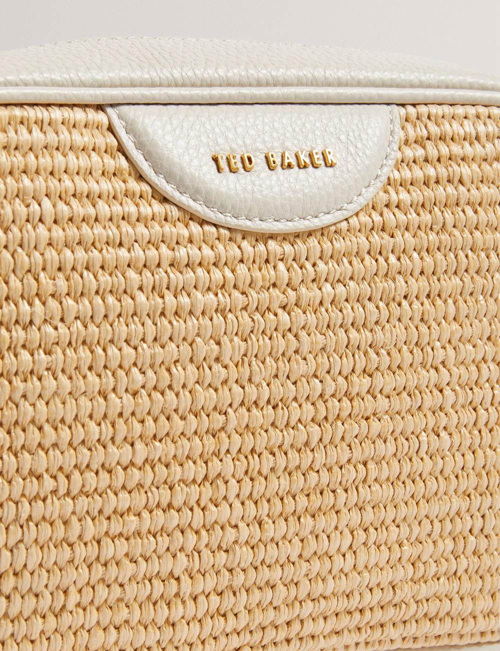 Bolso Para Cámara Ted Baker BARDAS - Faux Raffia Leather Trim Webbing Camera Mujer Ecru | QXZG-37415