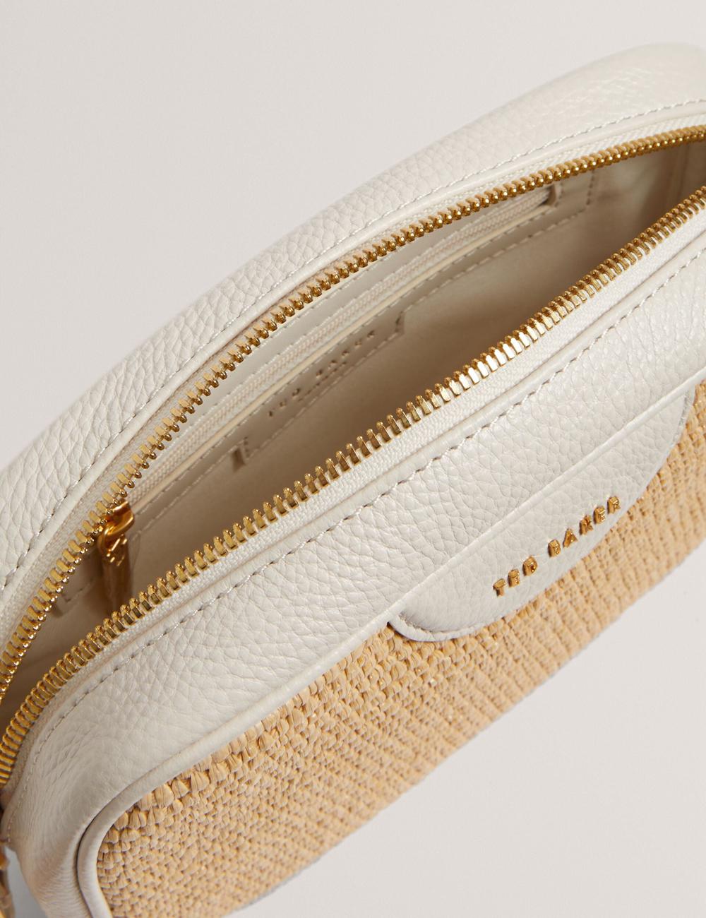 Bolso Para Cámara Ted Baker BARDAS - Faux Raffia Leather Trim Webbing Camera Mujer Ecru | QXZG-37415