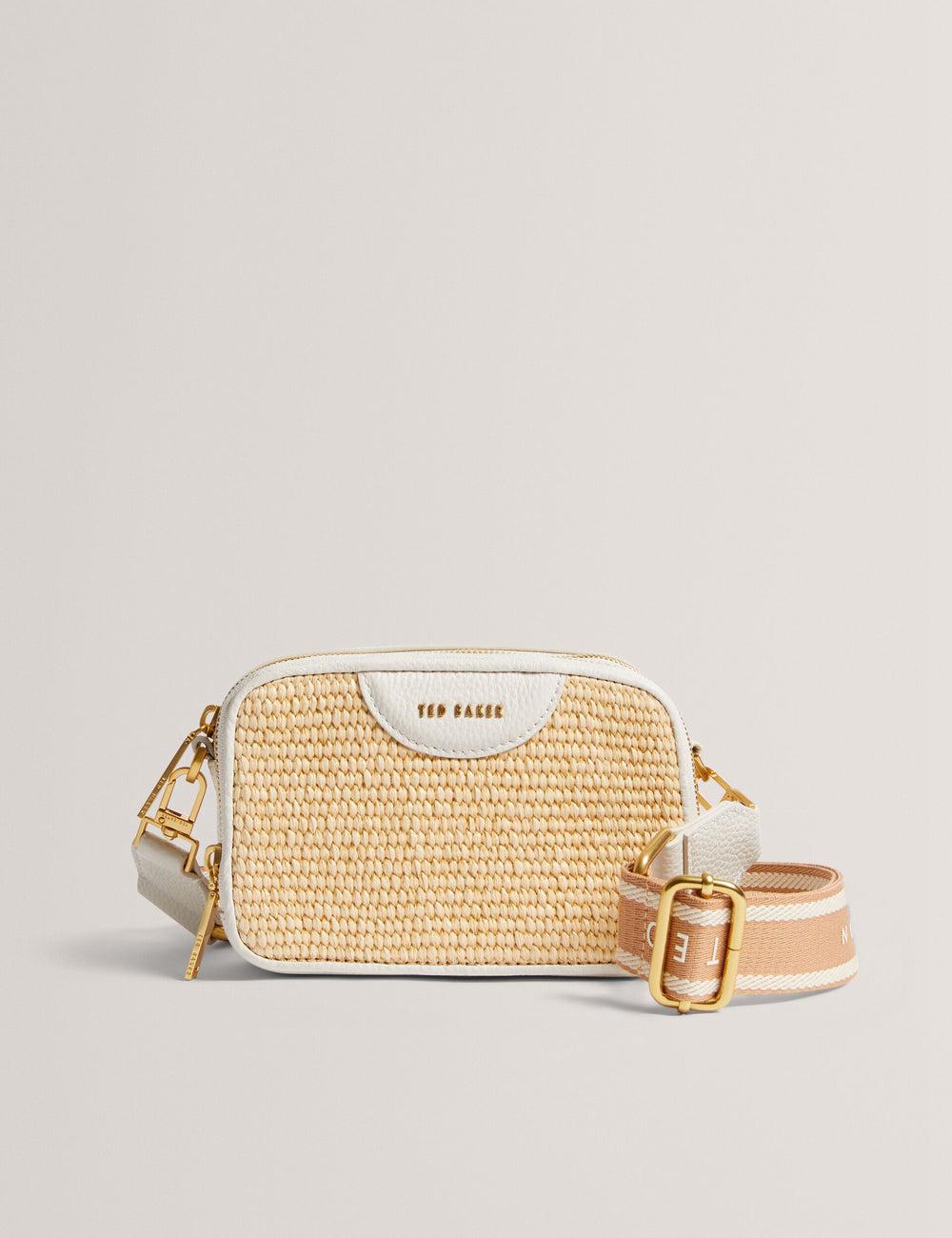 Bolso Para Cámara Ted Baker BARIA - Faux Raffia Leather Trim Mini Camera Mujer Ecru | QZWX-16340