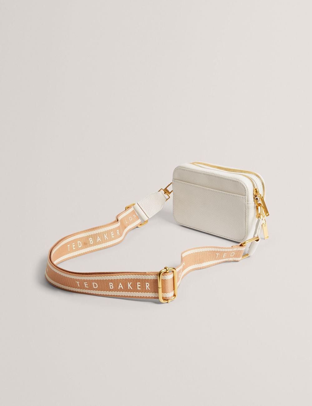Bolso Para Cámara Ted Baker BARIA - Faux Raffia Leather Trim Mini Camera Mujer Ecru | QZWX-16340