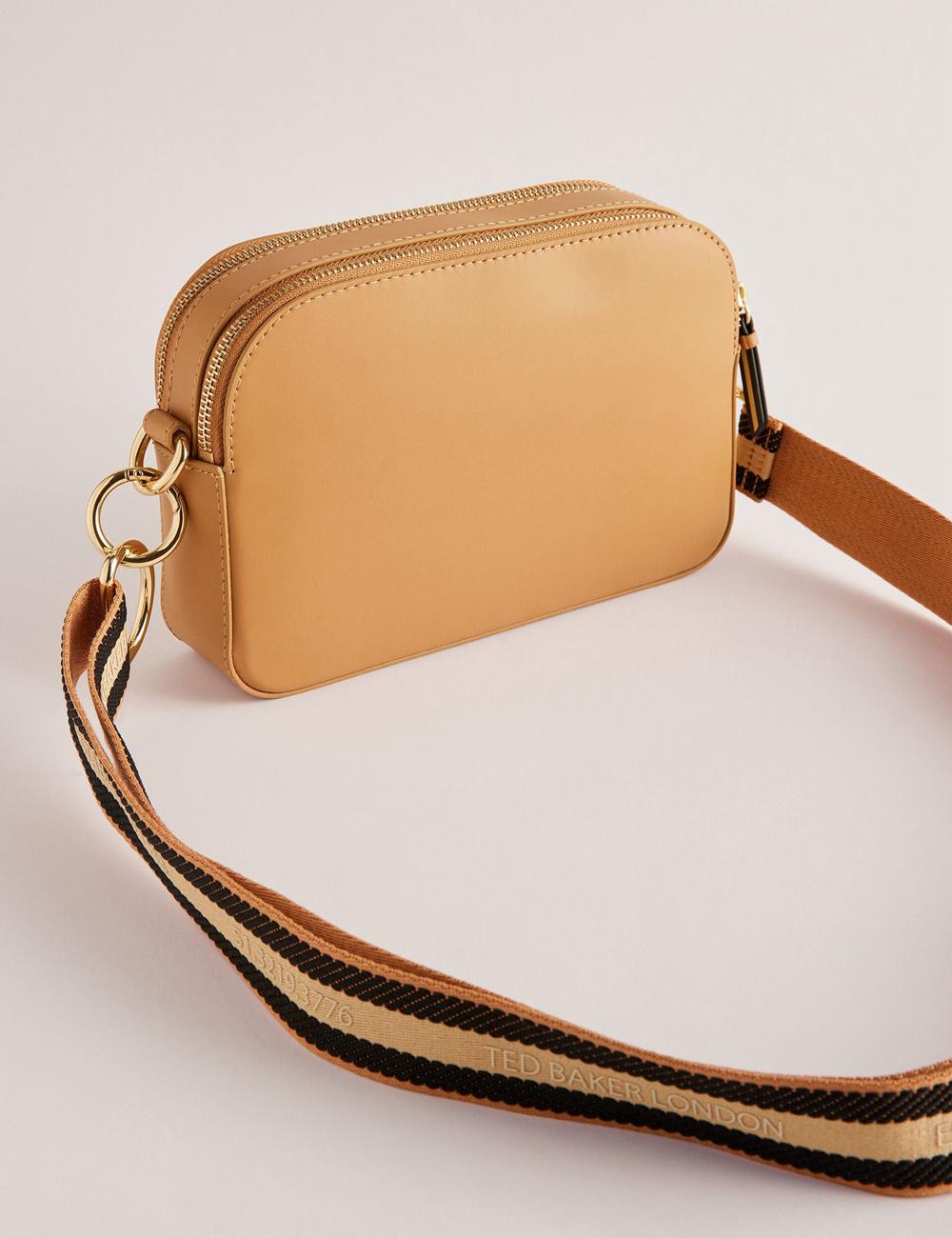 Bolso Para Cámara Ted Baker DARCELO - Leather Double Zip Crossbody Camera Mujer Taupe | GAUY-67591