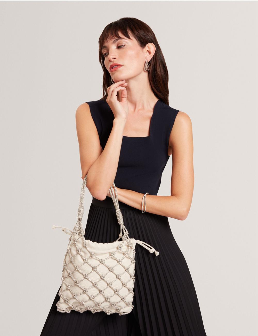 Bolso Saco Ted Baker KYLISA - Crystal Cage Top Handle Canvas Mujer Plateadas | ADBQ-73506