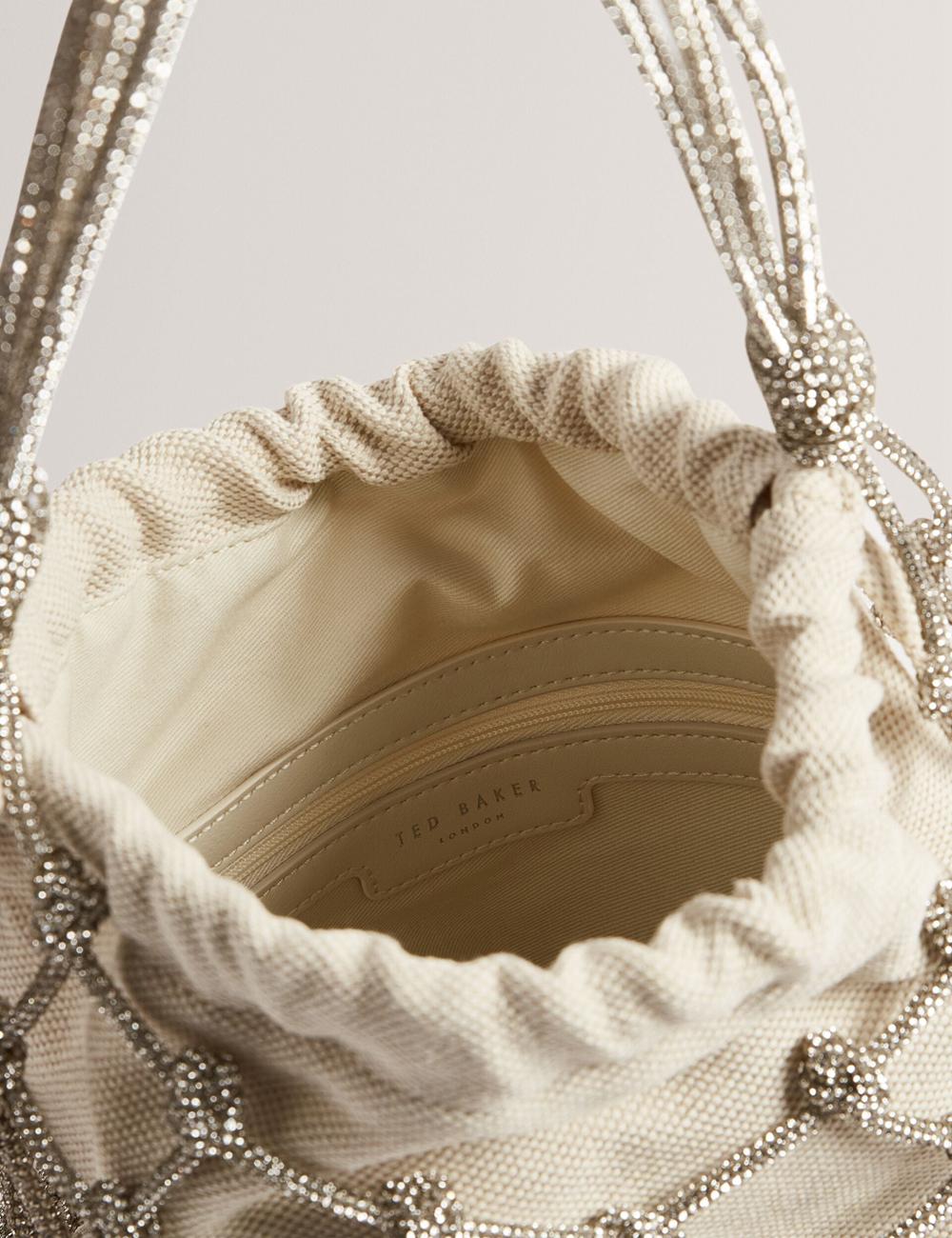 Bolso Saco Ted Baker KYLISA - Crystal Cage Top Handle Canvas Mujer Plateadas | ADBQ-73506