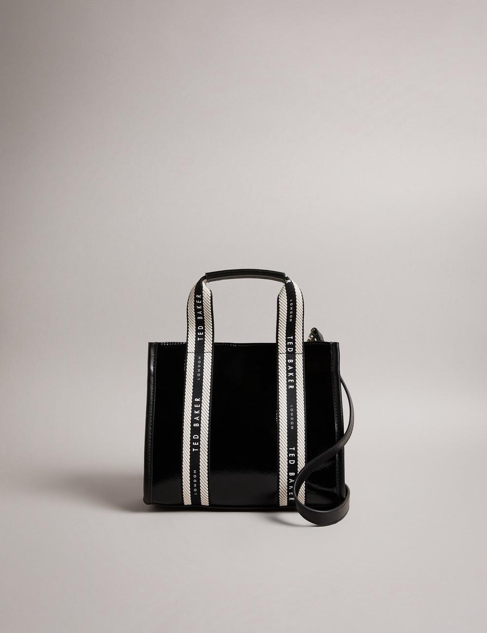 Bolso Tote Ted Baker CELIANE - Branded Webbing Patent Small Mujer Negras | DSRN-24568