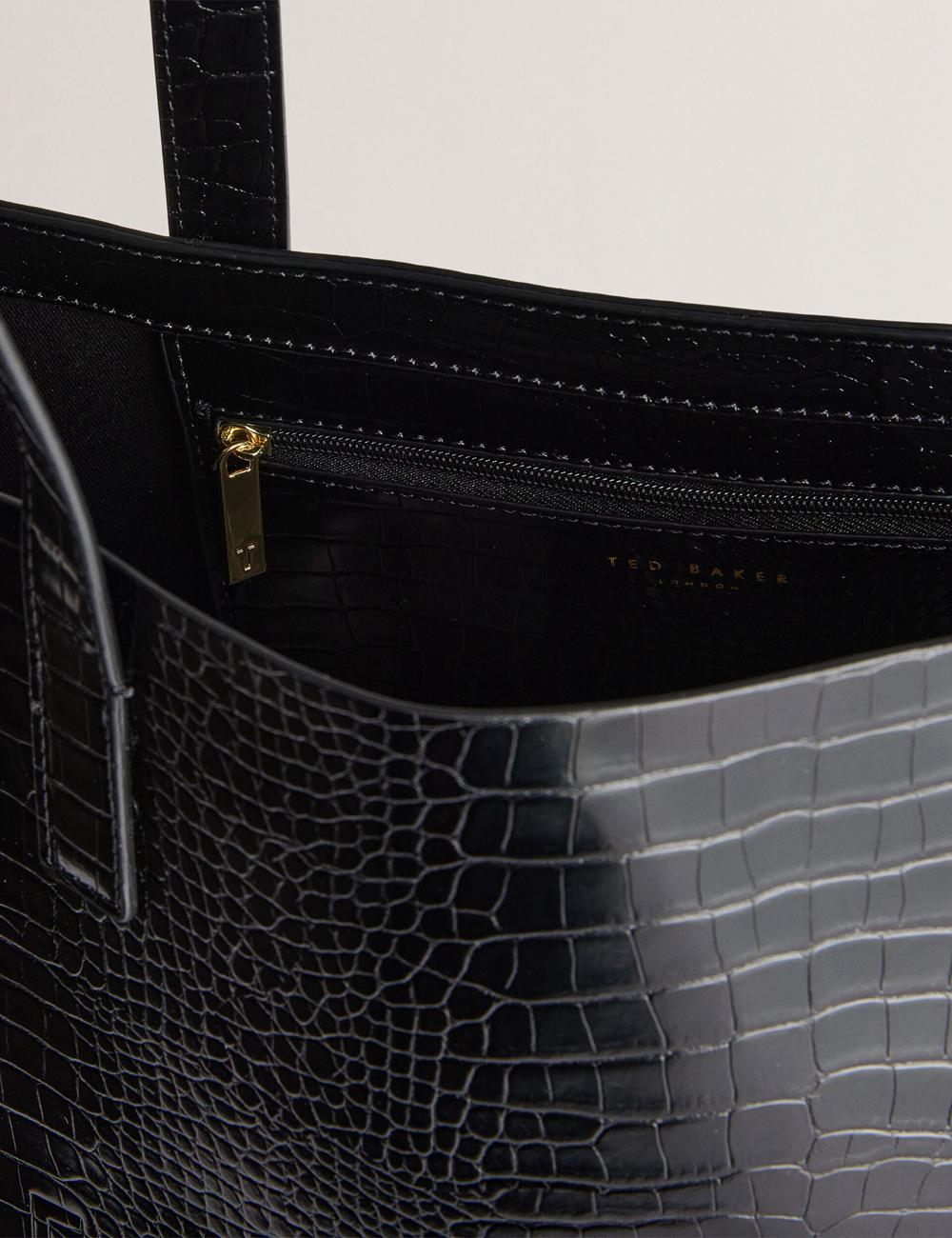 Bolso Tote Ted Baker CROCCON - Large Croc Texture Icon Mujer Negras | SLGF-95320