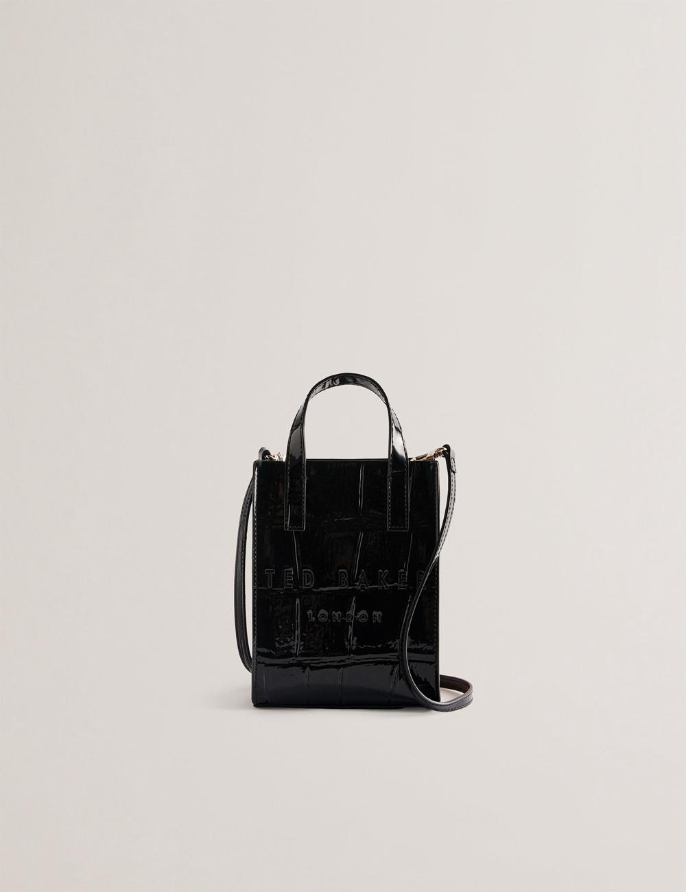 Bolso Tote Ted Baker GATOCON - Mini Croc Effect Patent Mujer Negras | FRMS-81234