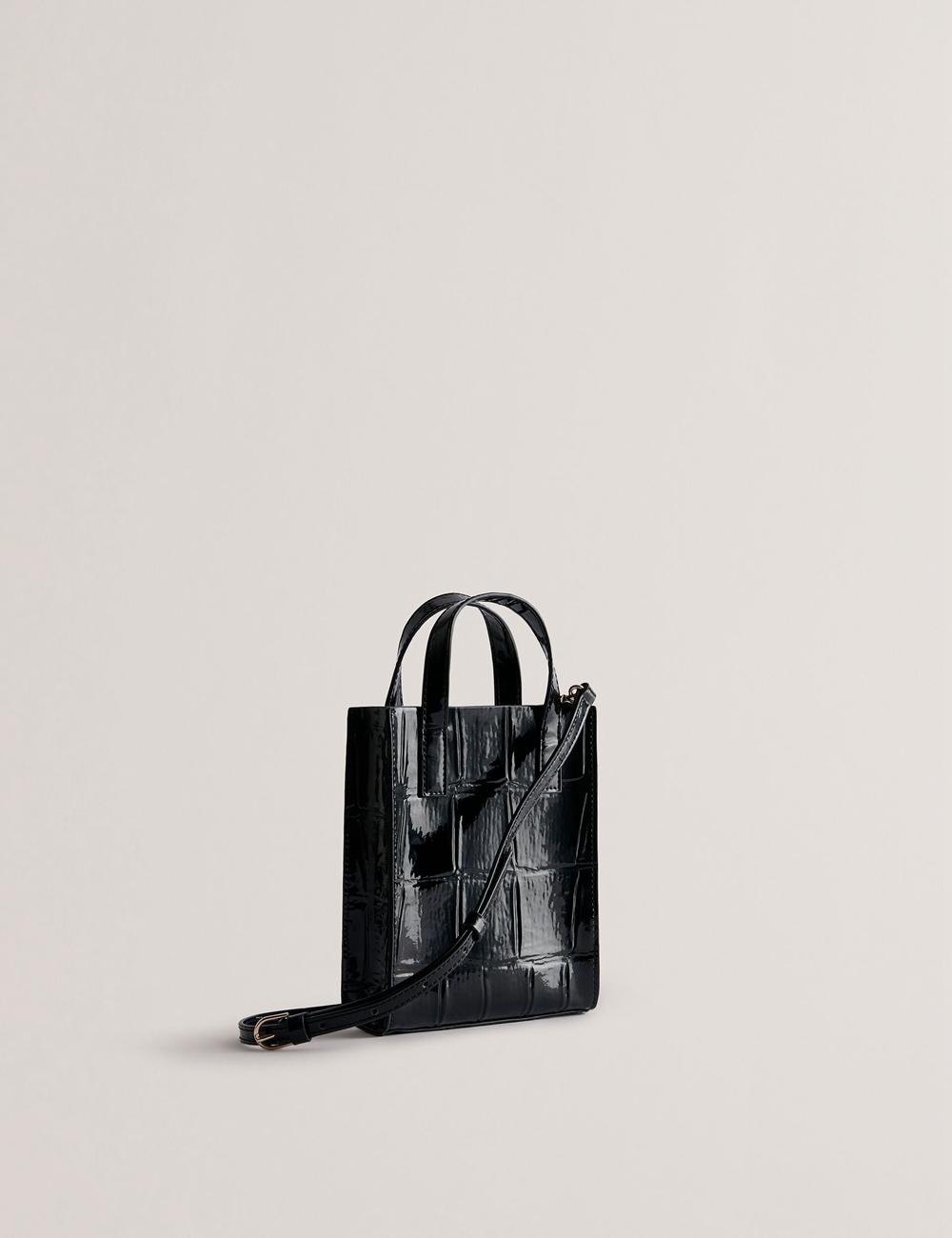Bolso Tote Ted Baker GATOCON - Mini Croc Effect Patent Mujer Negras | FRMS-81234