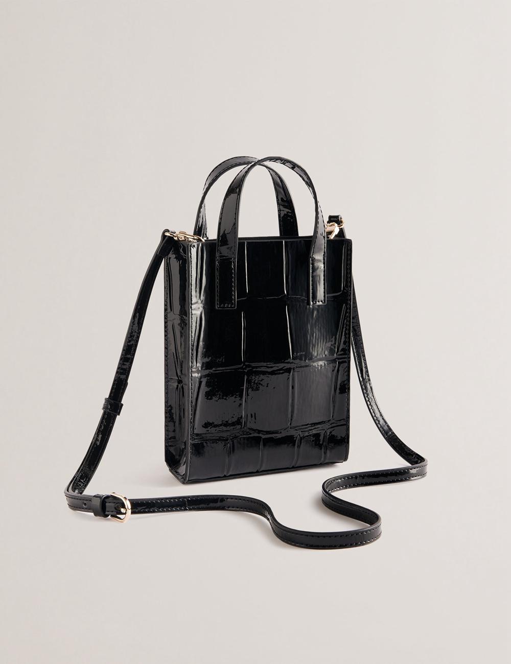 Bolso Tote Ted Baker GATOCON - Mini Croc Effect Patent Mujer Negras | FRMS-81234