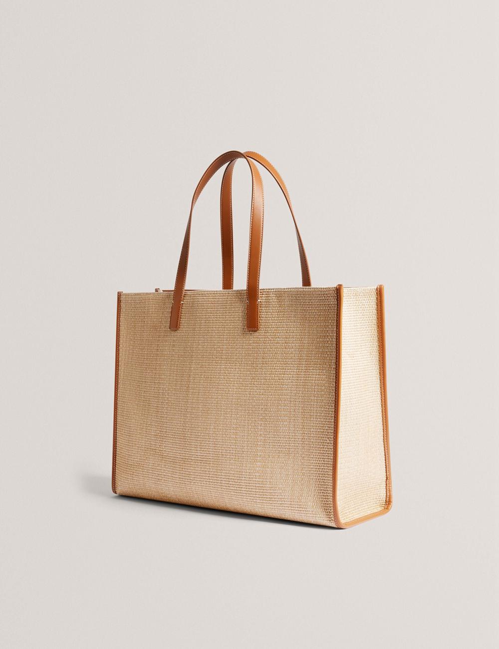 Bolso Tote Ted Baker PALLMER - Faux Raffia PU Trim Large Mujer Taupe | KYJL-17845