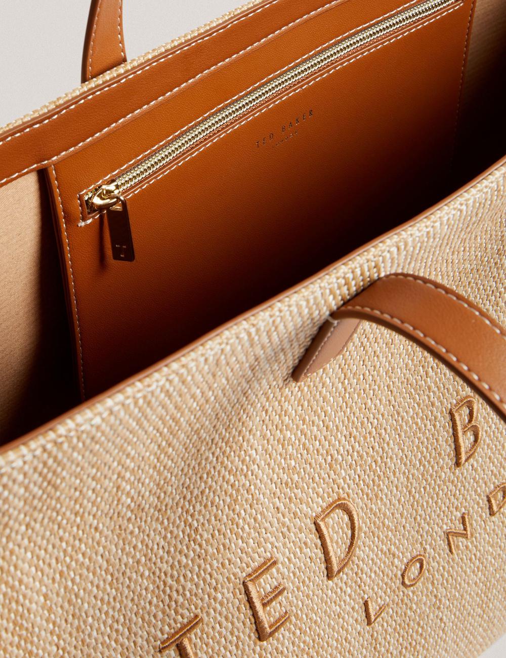 Bolso Tote Ted Baker PALLMER - Faux Raffia PU Trim Large Mujer Taupe | KYJL-17845