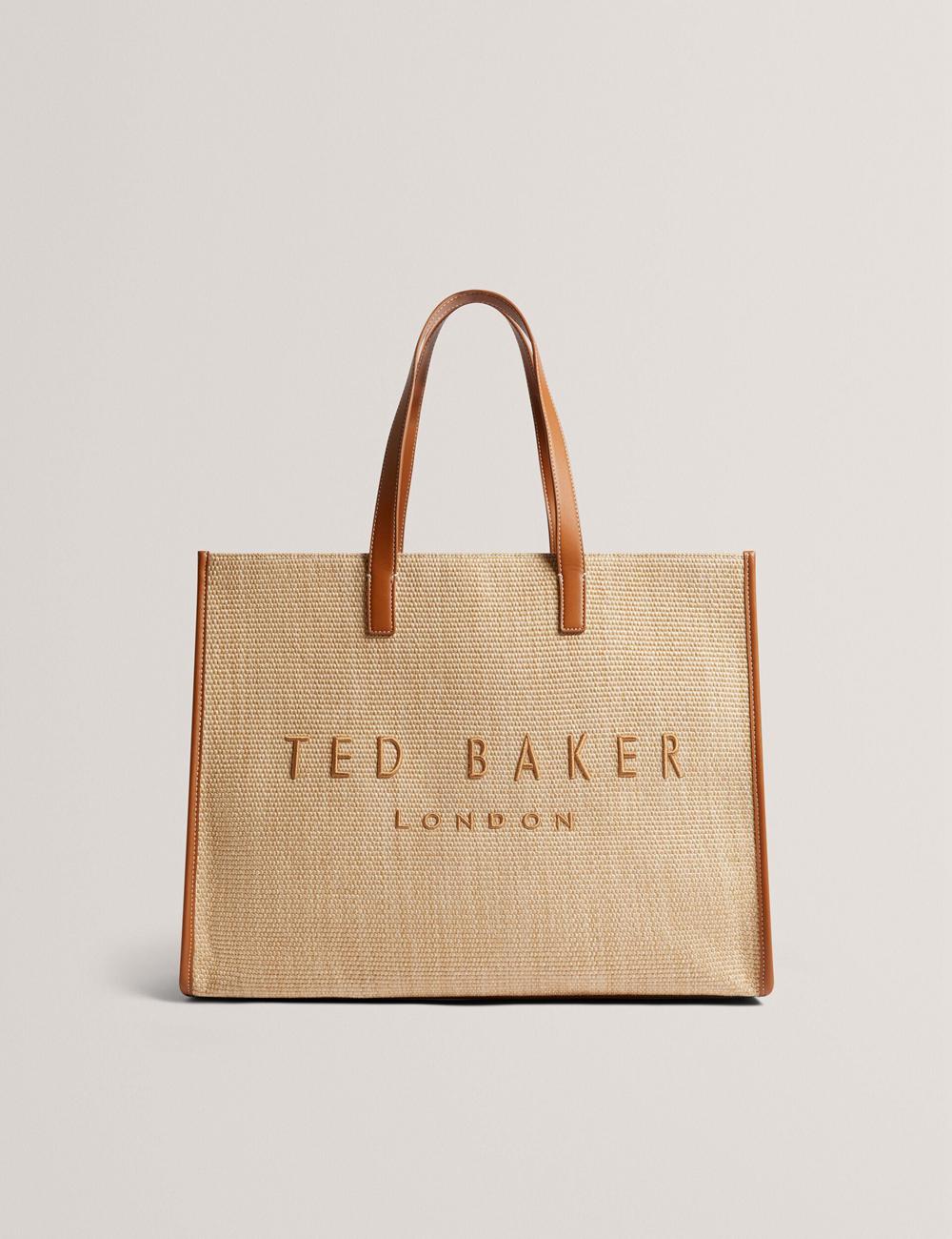 Bolso Tote Ted Baker PALLMER - Faux Raffia PU Trim Large Mujer Taupe | KYJL-17845