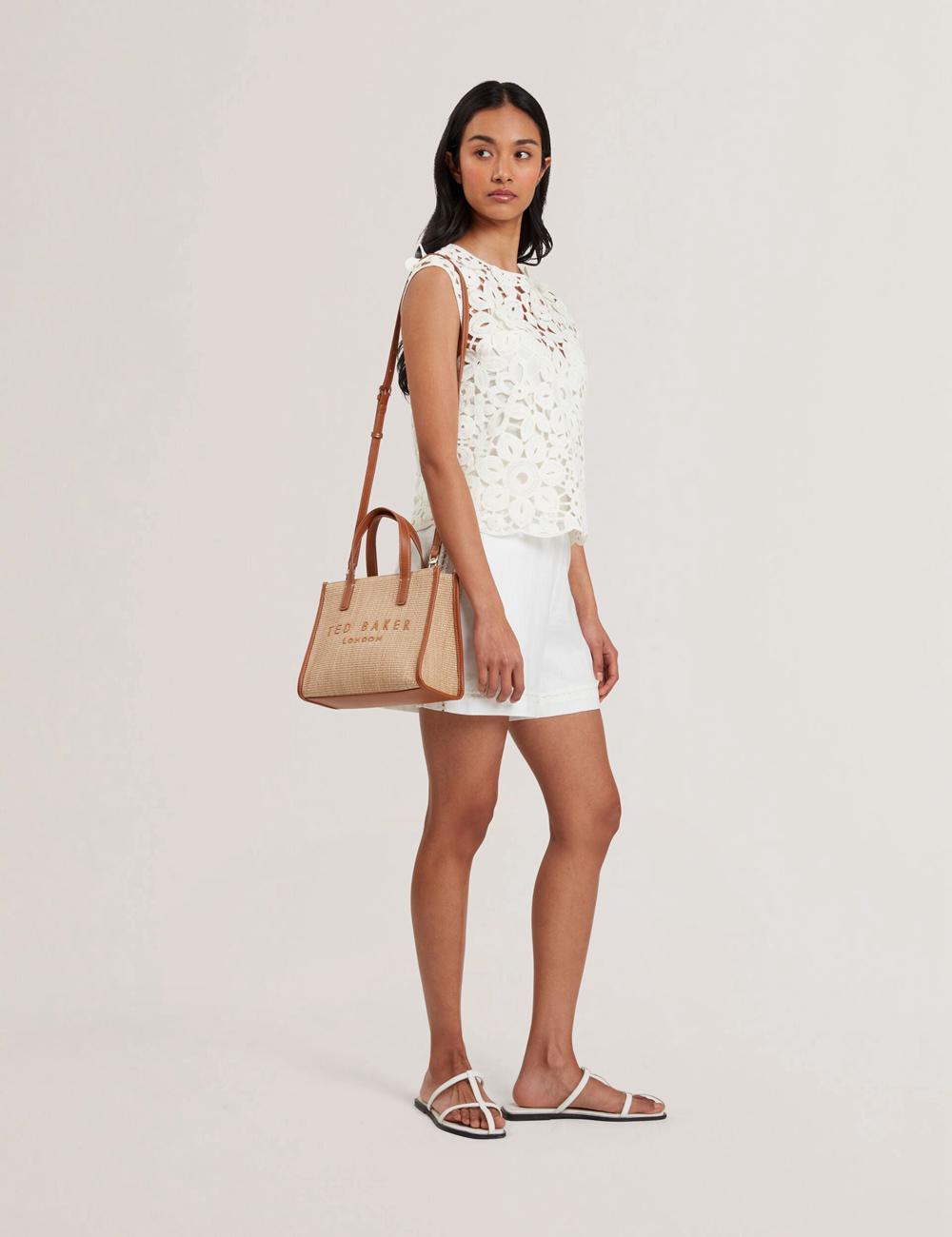 Bolso Tote Ted Baker PAOLINA - Faux Raffia PU Trim Small Mujer Camel | VYJE-46592