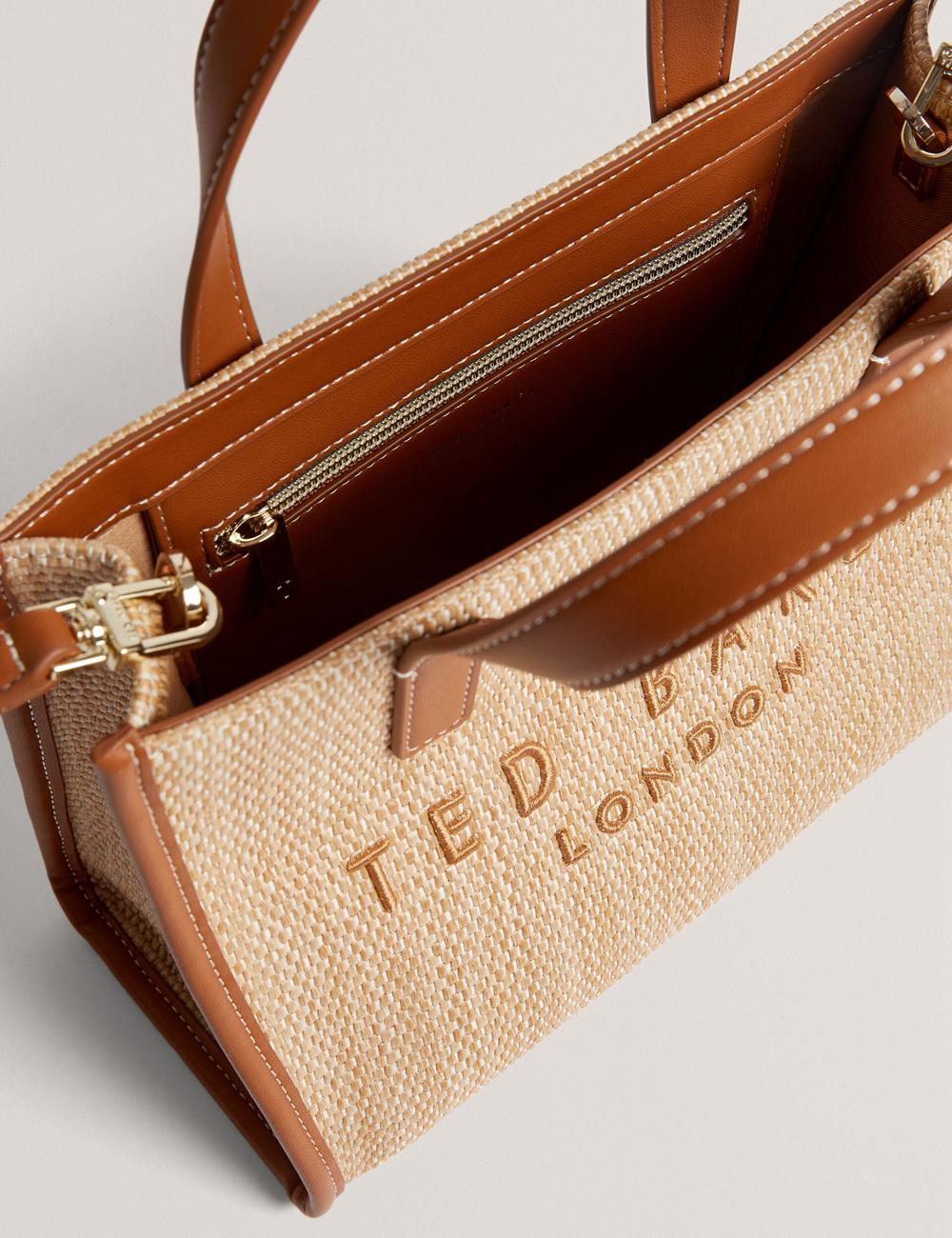 Bolso Tote Ted Baker PAOLINA - Faux Raffia PU Trim Small Mujer Camel | VYJE-46592