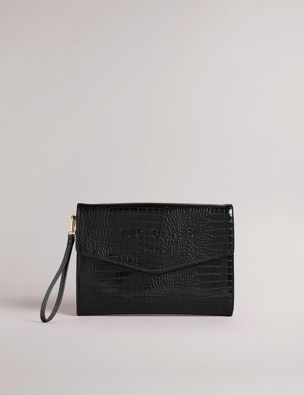 Bolsos De Mano Ted Baker CROCEY - Croc Effect PU Envelope Clutch Mujer Negras | TYJU-34798