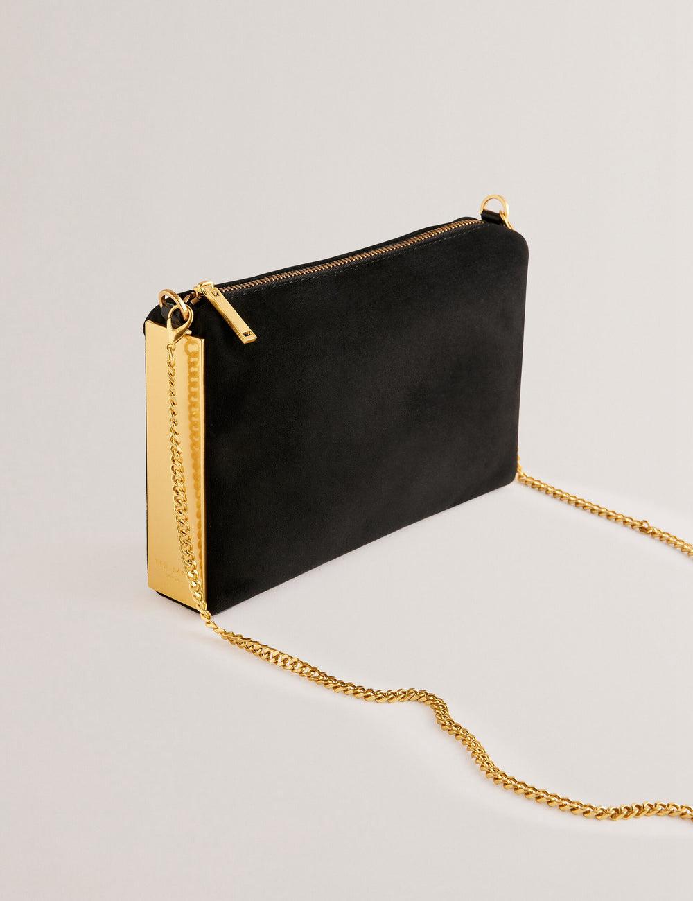 Bolsos De Mano Ted Baker JEINER - Suede Clutch With Hardware Sides Mujer Negras | PWRB-03896