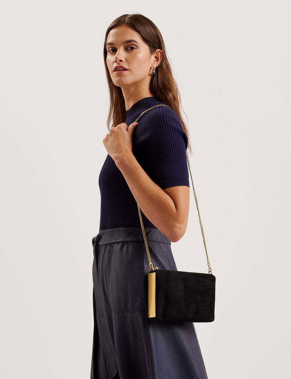 Bolsos De Mano Ted Baker JEINER - Suede Clutch With Hardware Sides Mujer Negras | PWRB-03896