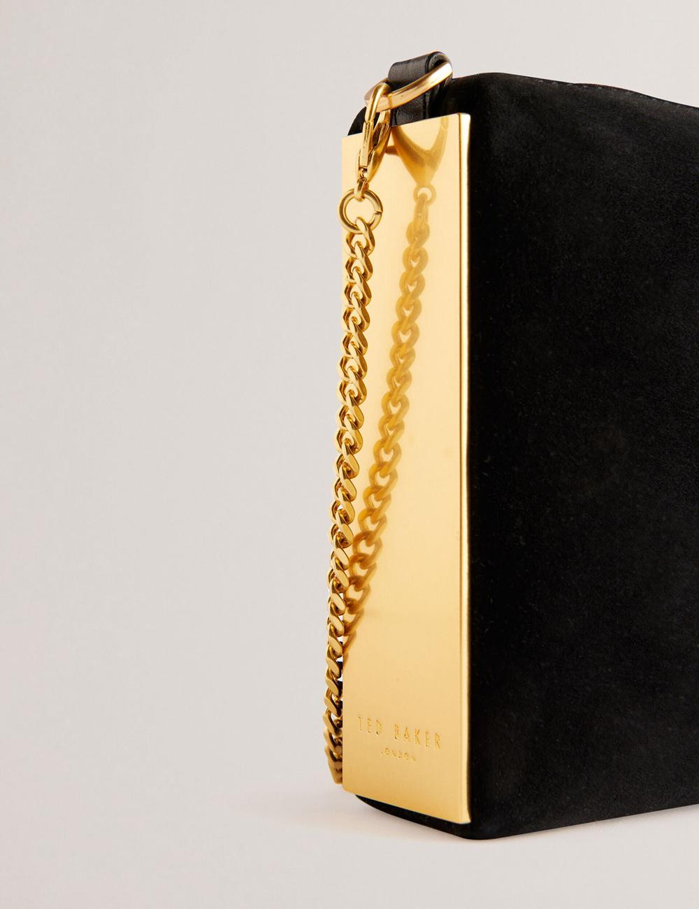 Bolsos De Mano Ted Baker JEINER - Suede Clutch With Hardware Sides Mujer Negras | PWRB-03896