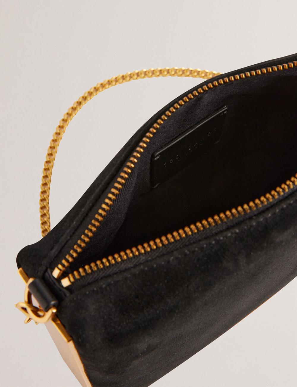 Bolsos De Mano Ted Baker JEINER - Suede Clutch With Hardware Sides Mujer Negras | PWRB-03896