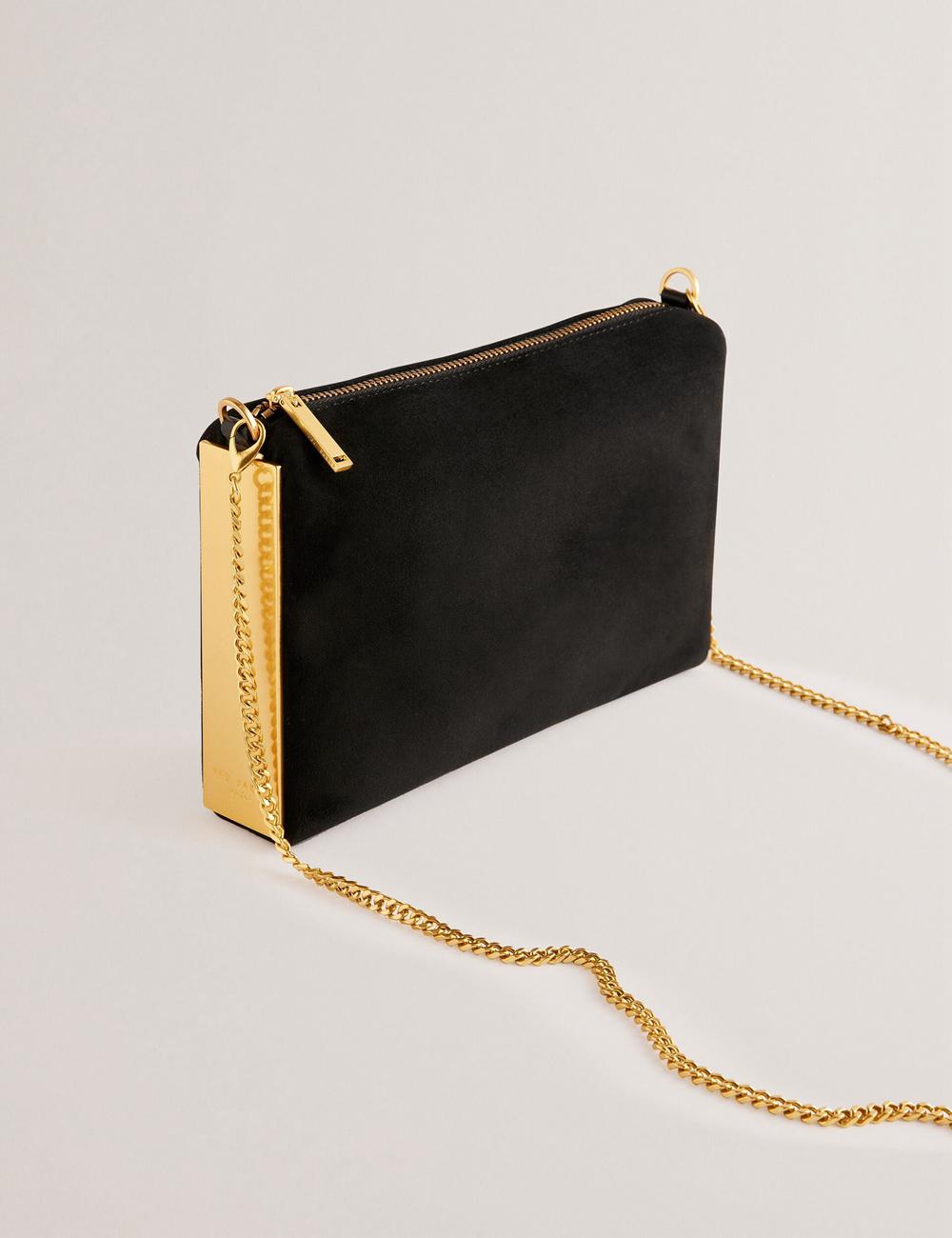 Bolsos De Mano Ted Baker JEINER - Suede Clutch With Hardware Sides Mujer Negras | PWRB-03896